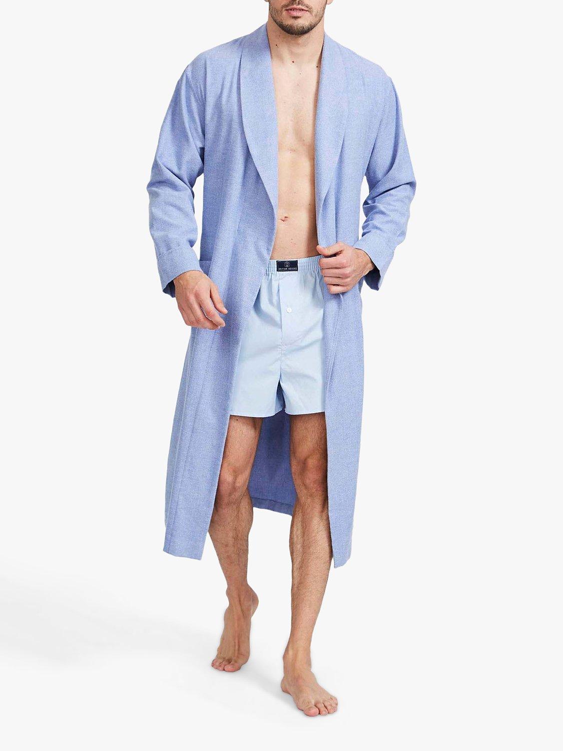 British Boxers Herringbone Brushed Cotton Dressing Gown, Staffordshire Blue, S