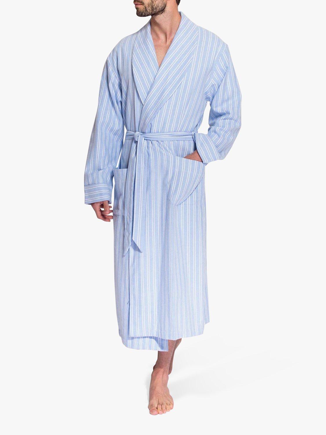 British Boxers Westwood Stripe Brushed Cotton Dressing Gown, Blue, S