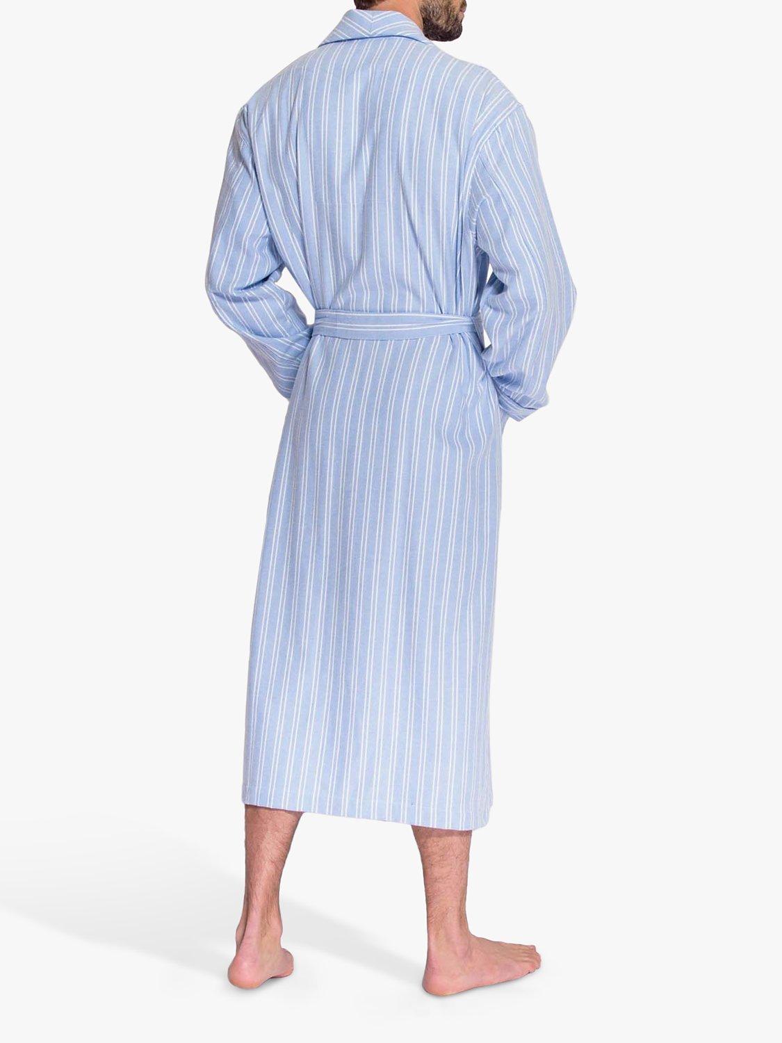 Product image 3 of 7, which shows British Boxers Westwood Stripe Brushed Cotton Dressing Gown, Blue, S