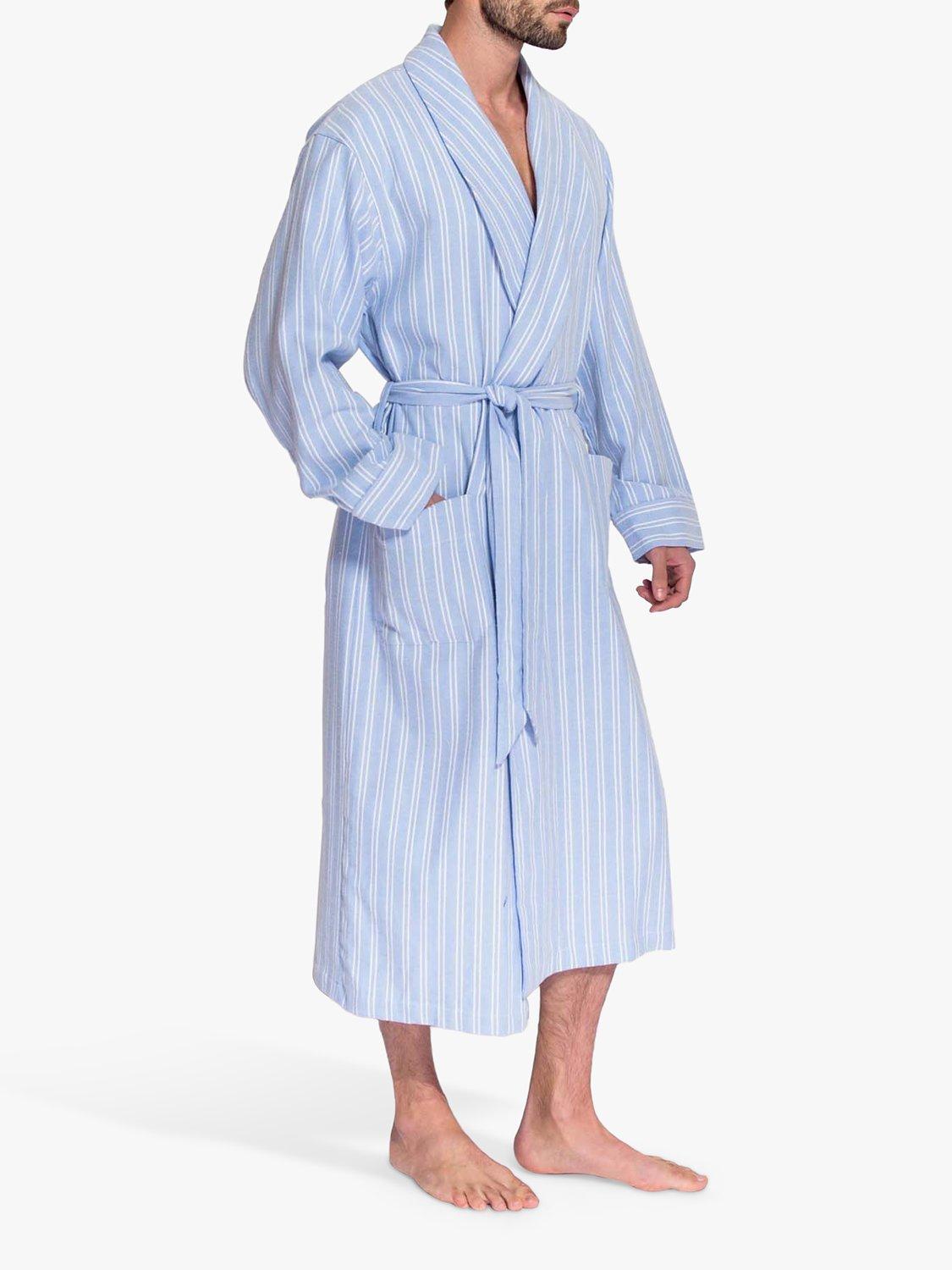 British Boxers Westwood Stripe Brushed Cotton Dressing Gown, Blue, S