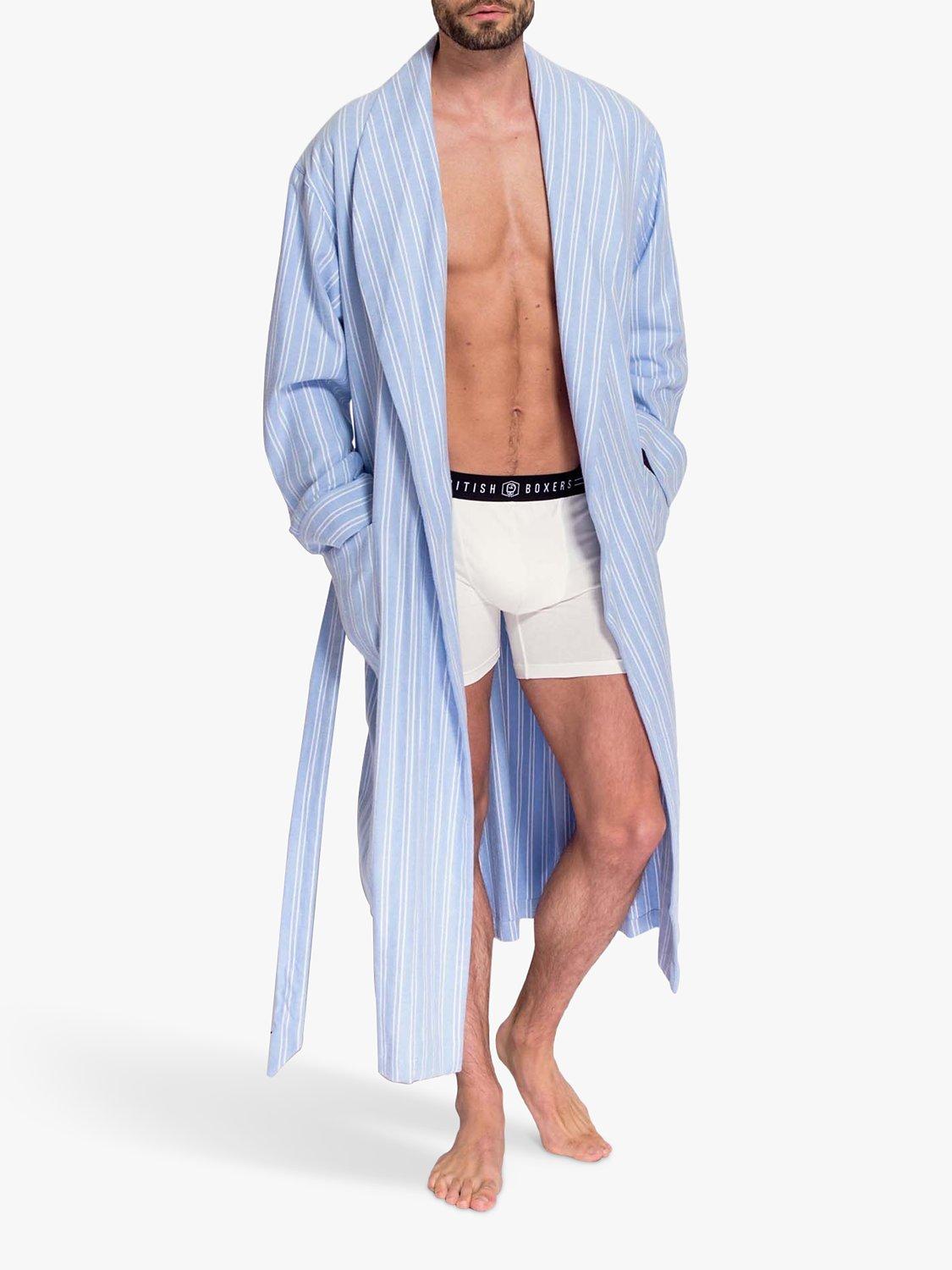 British Boxers Westwood Stripe Brushed Cotton Dressing Gown, Blue, S