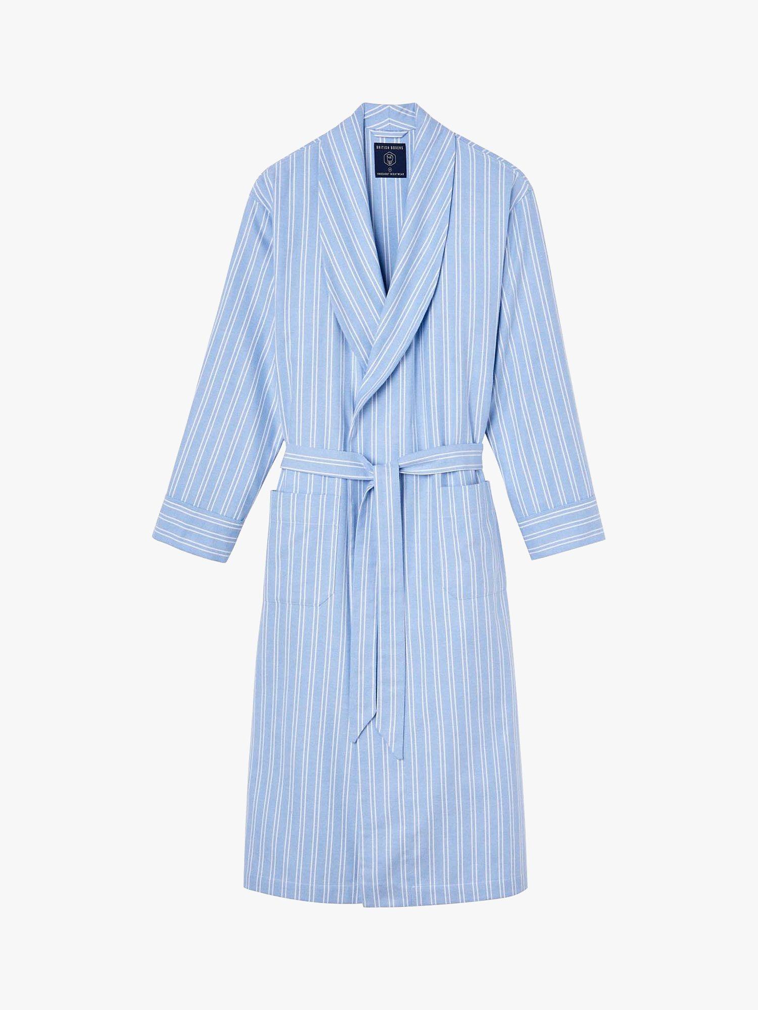 British Boxers Westwood Stripe Brushed Cotton Dressing Gown, Blue, S