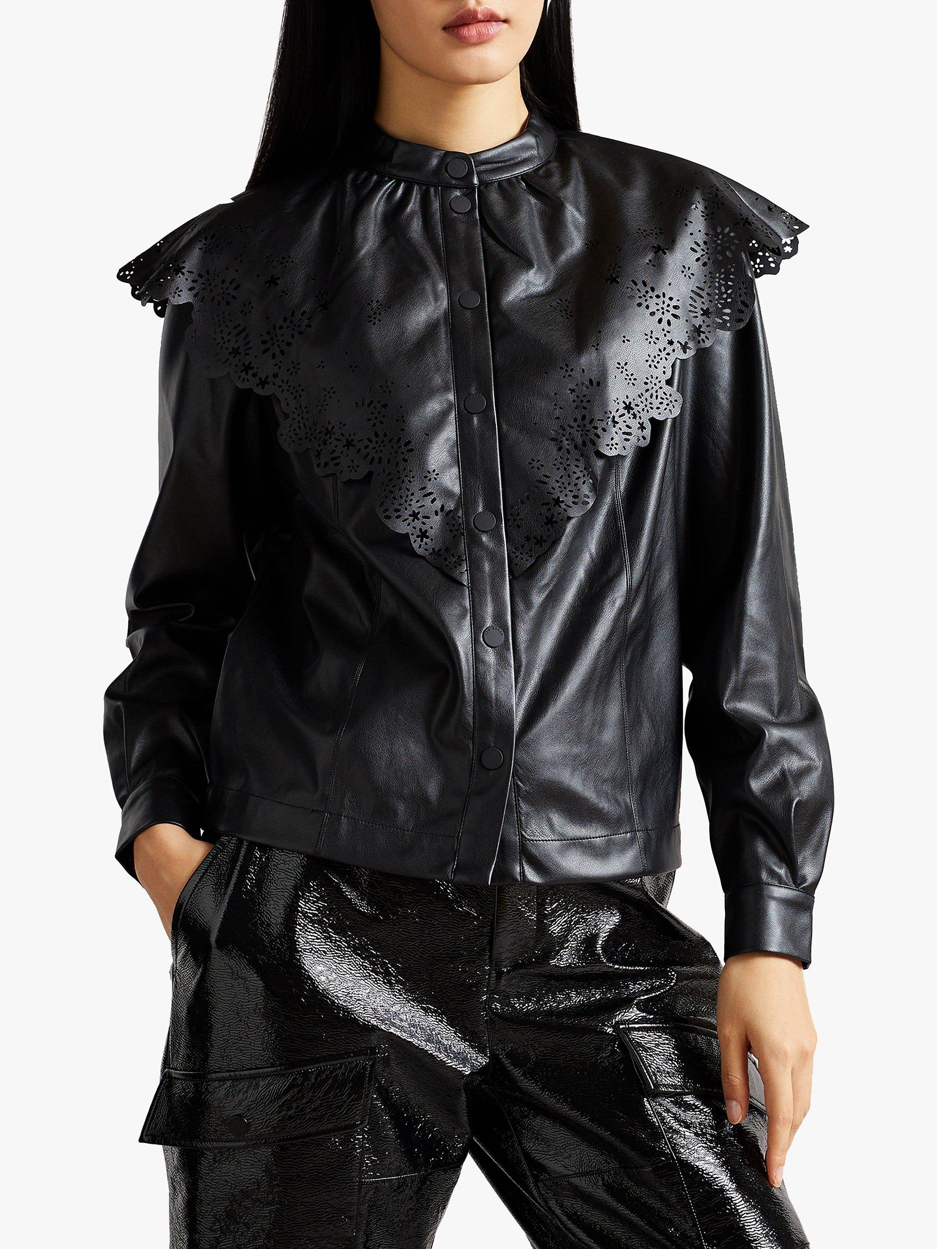 Ted Baker Maisson Faux Leather Embroidered Blouse, Black