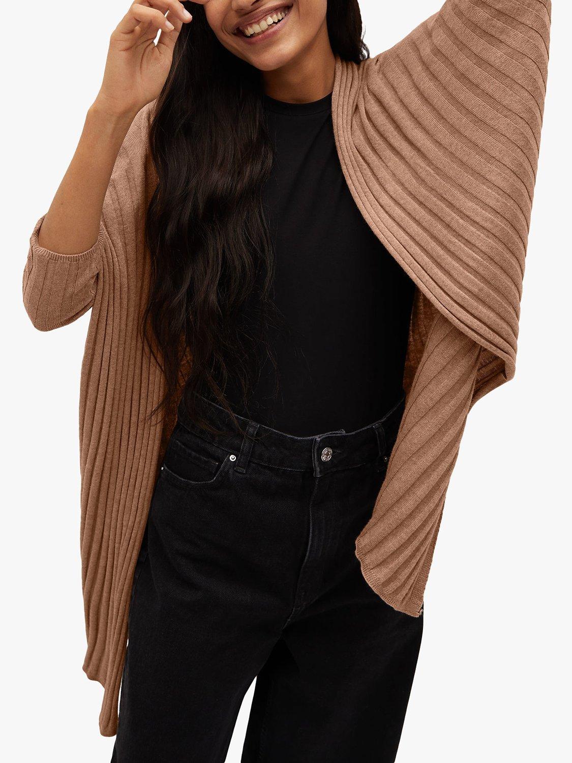 Mango Monaco Cotton Blend Cardigan, Medium Brown, S