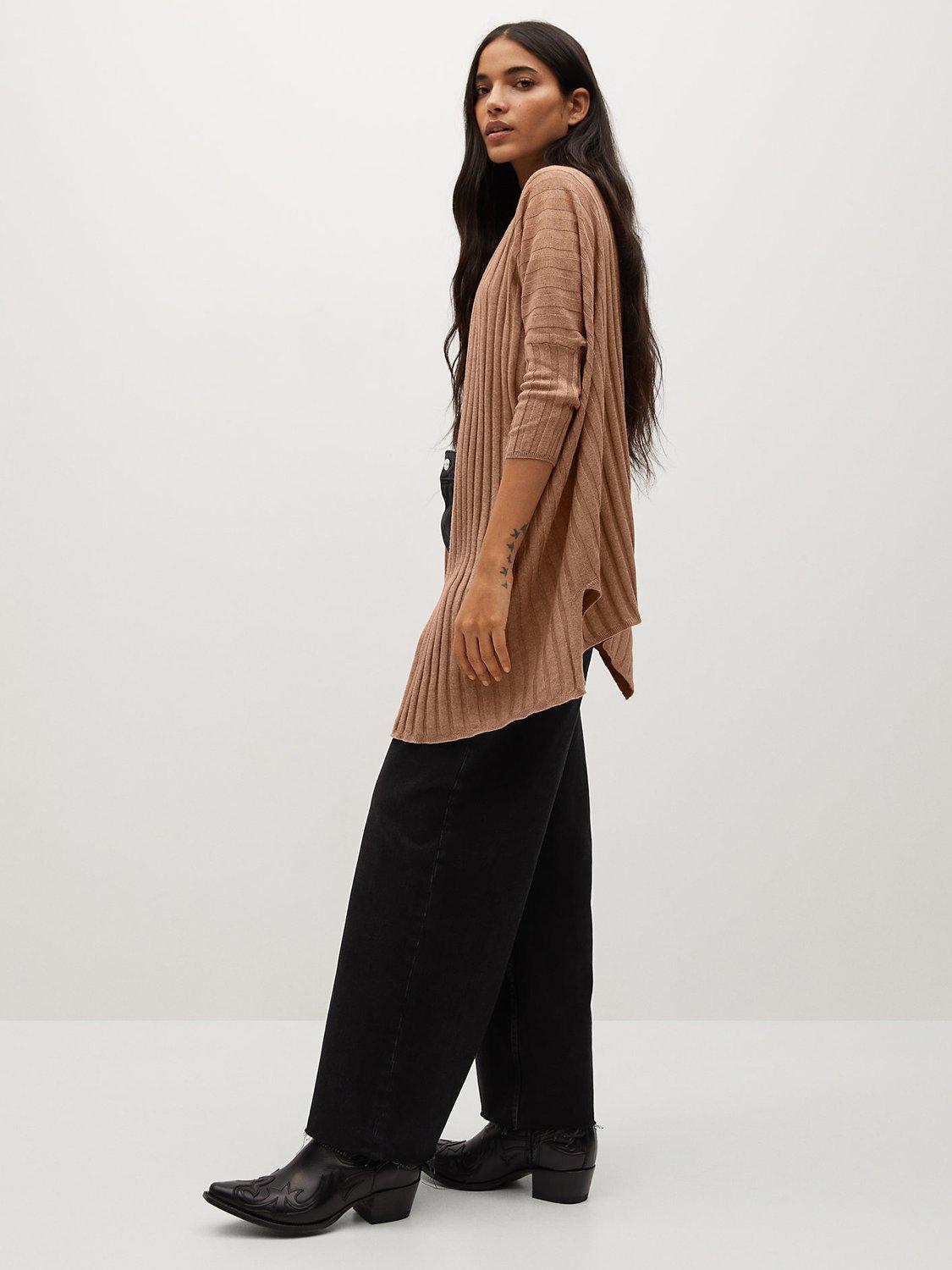 Mango Monaco Cotton Blend Cardigan, Medium Brown, S