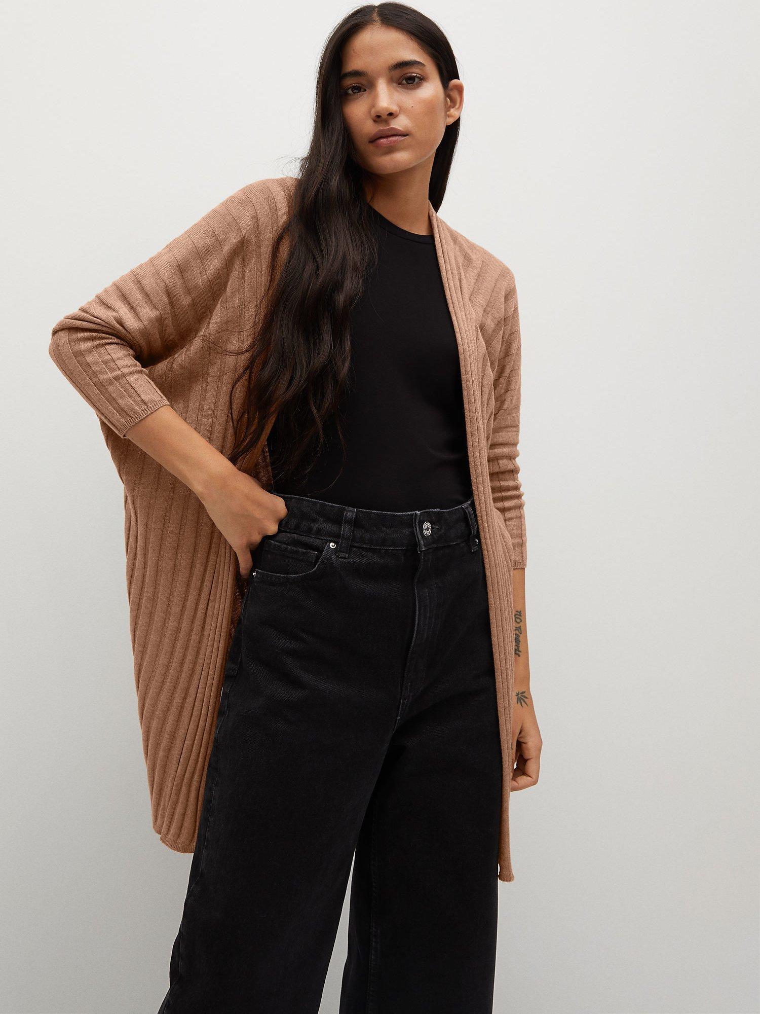 Mango Monaco Cotton Blend Cardigan, Medium Brown, S