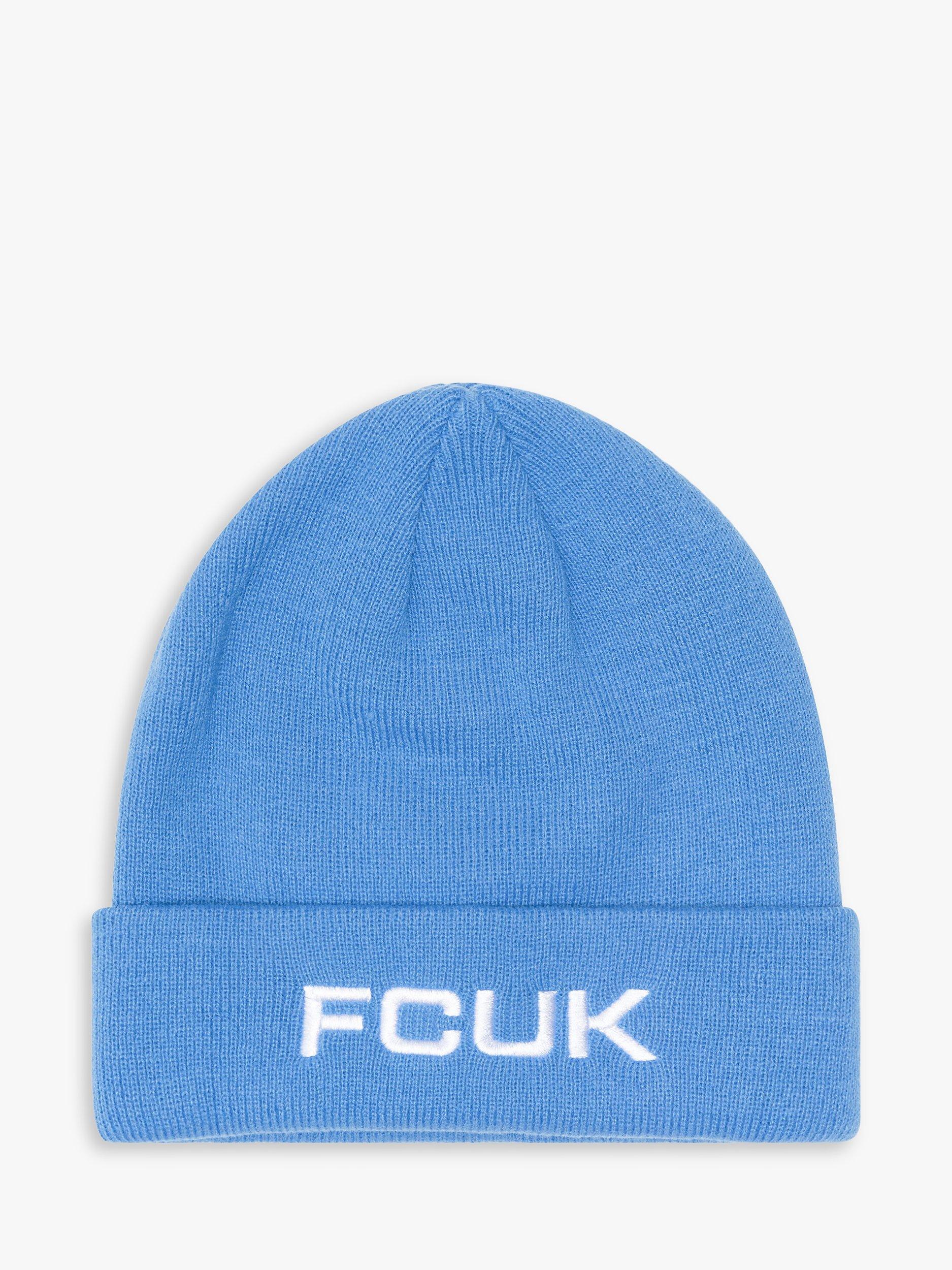 French Connection Bold Embroidered Logo Beanie Hat, Sea Blue/White, One
