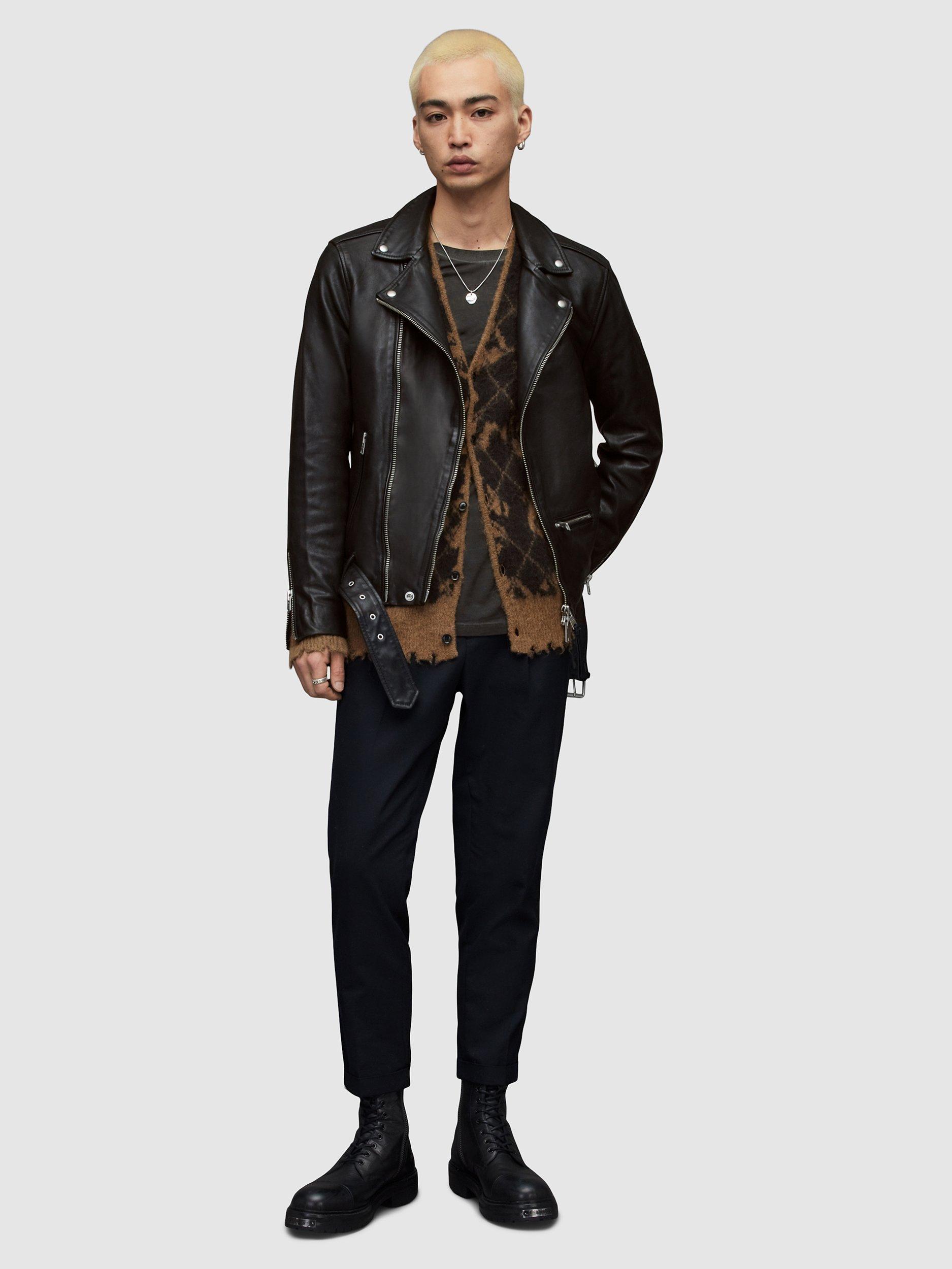 AllSaints Wick Leather Biker Jacket Black