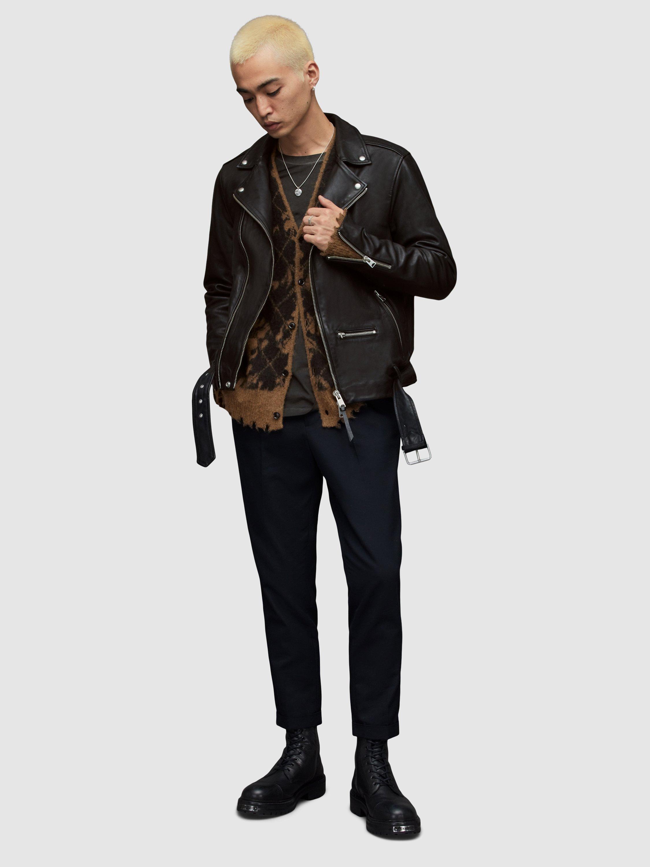 Product image 6 of 7, which shows AllSaints Wick Leather Biker Jacket, Black, S