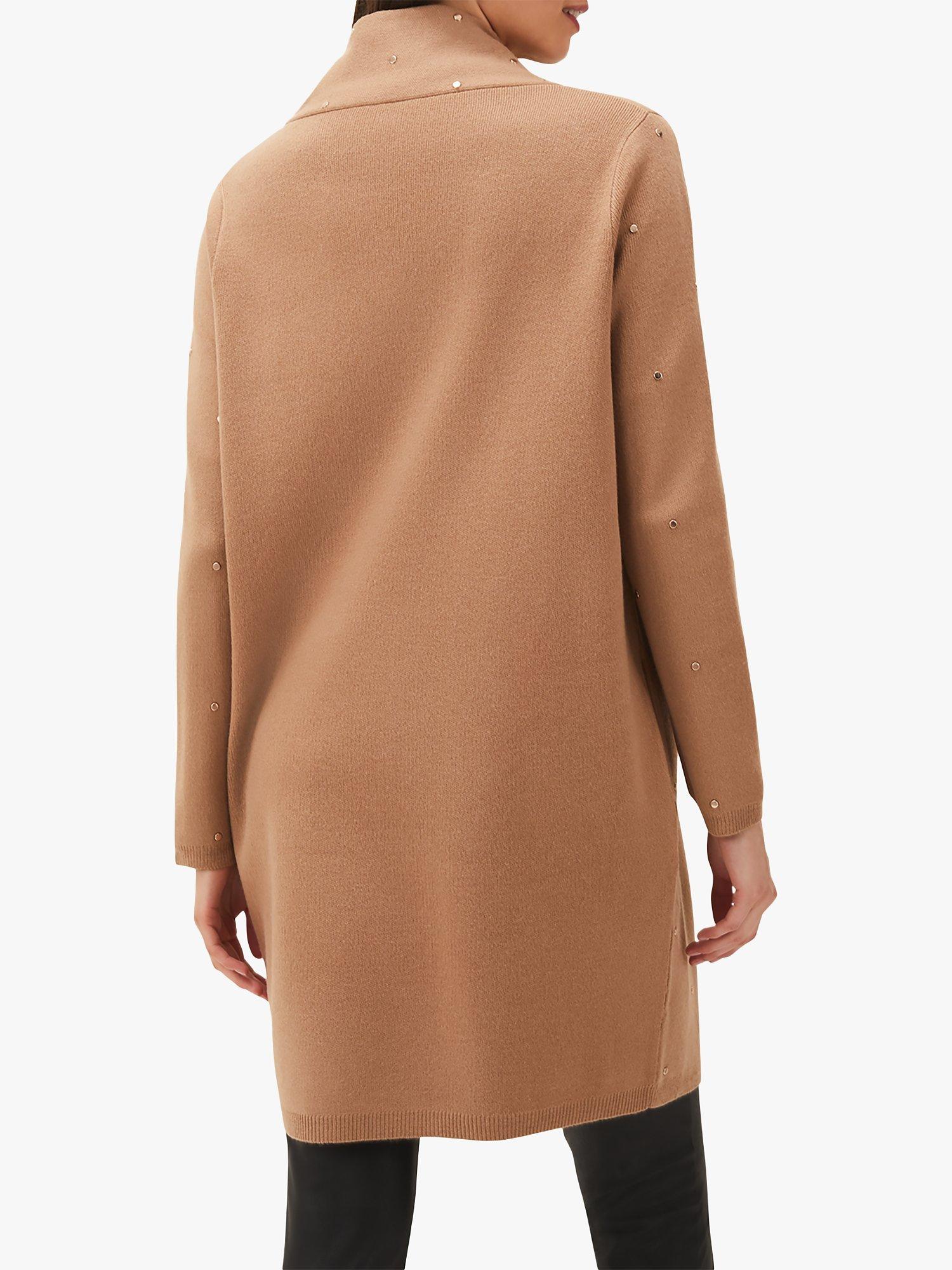 Product image 2 of 7, which shows Phase Eight Paloma All-Over Stud Embellished Knit Coatigan, Camel, 24
