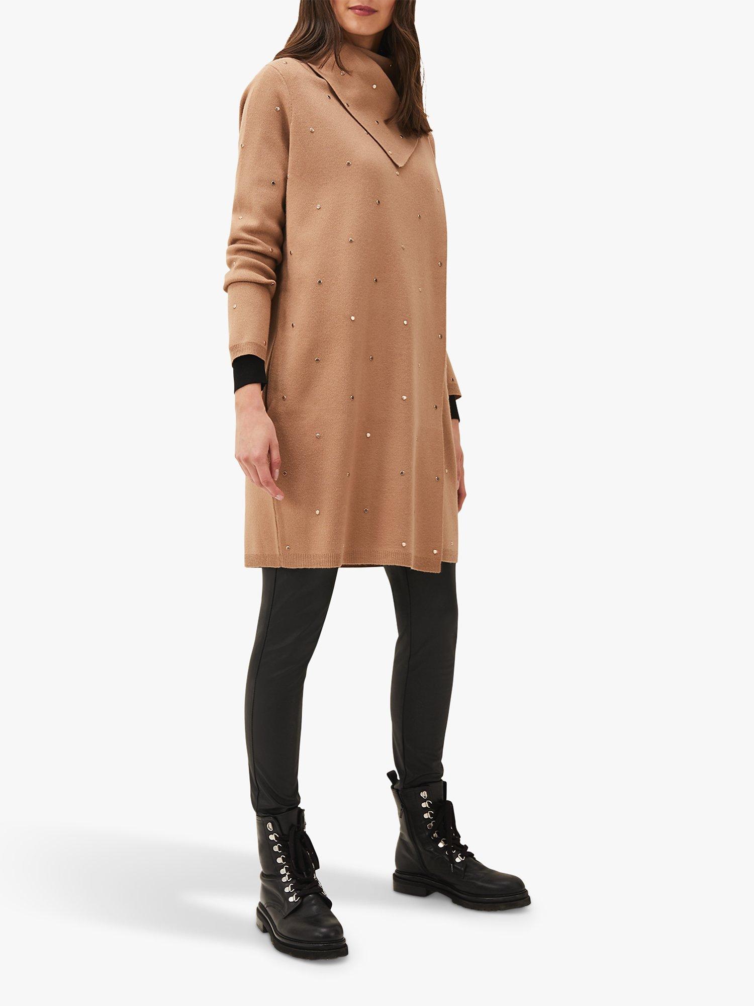 Product image 3 of 7, which shows Phase Eight Paloma All-Over Stud Embellished Knit Coatigan, Camel, 24