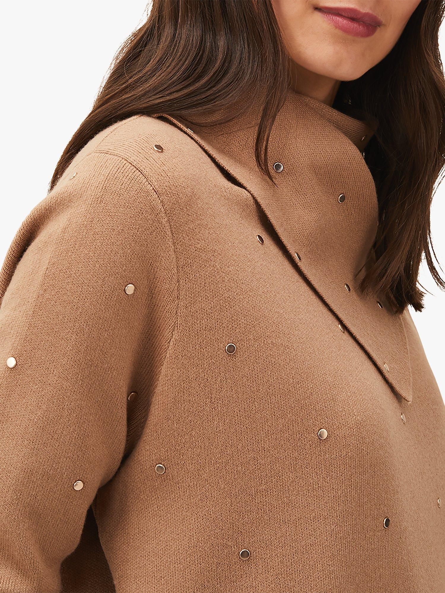 Product image 4 of 7, which shows Phase Eight Paloma All-Over Stud Embellished Knit Coatigan, Camel, 24