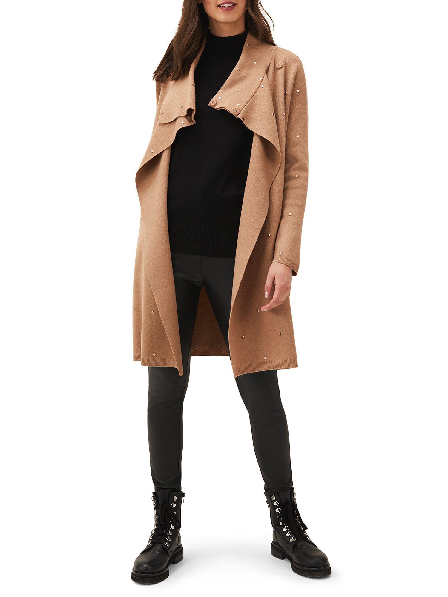 Product image 7 of 7, which shows Phase Eight Paloma All-Over Stud Embellished Knit Coatigan, Camel, 24