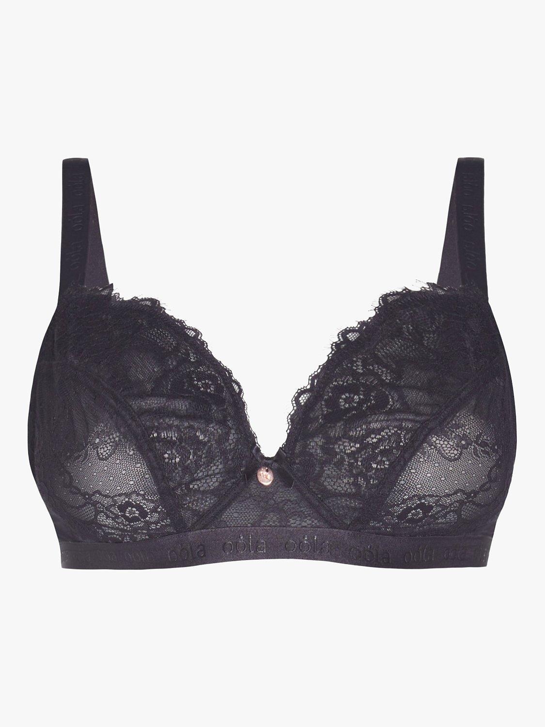 Product image 4 of 4, which shows Oola Lingerie Lace and Logo Non Wired Soft Bra, Black, 40DD