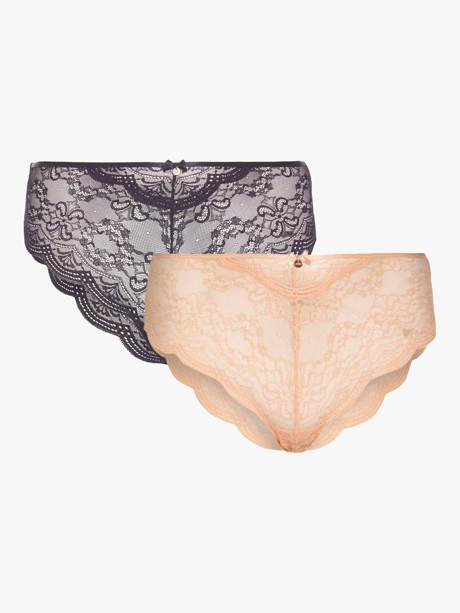 Product image 1 of 1, which shows Oola Lingerie Scallop Lace Knickers, Pack of 2, Black/Latte, 18-20