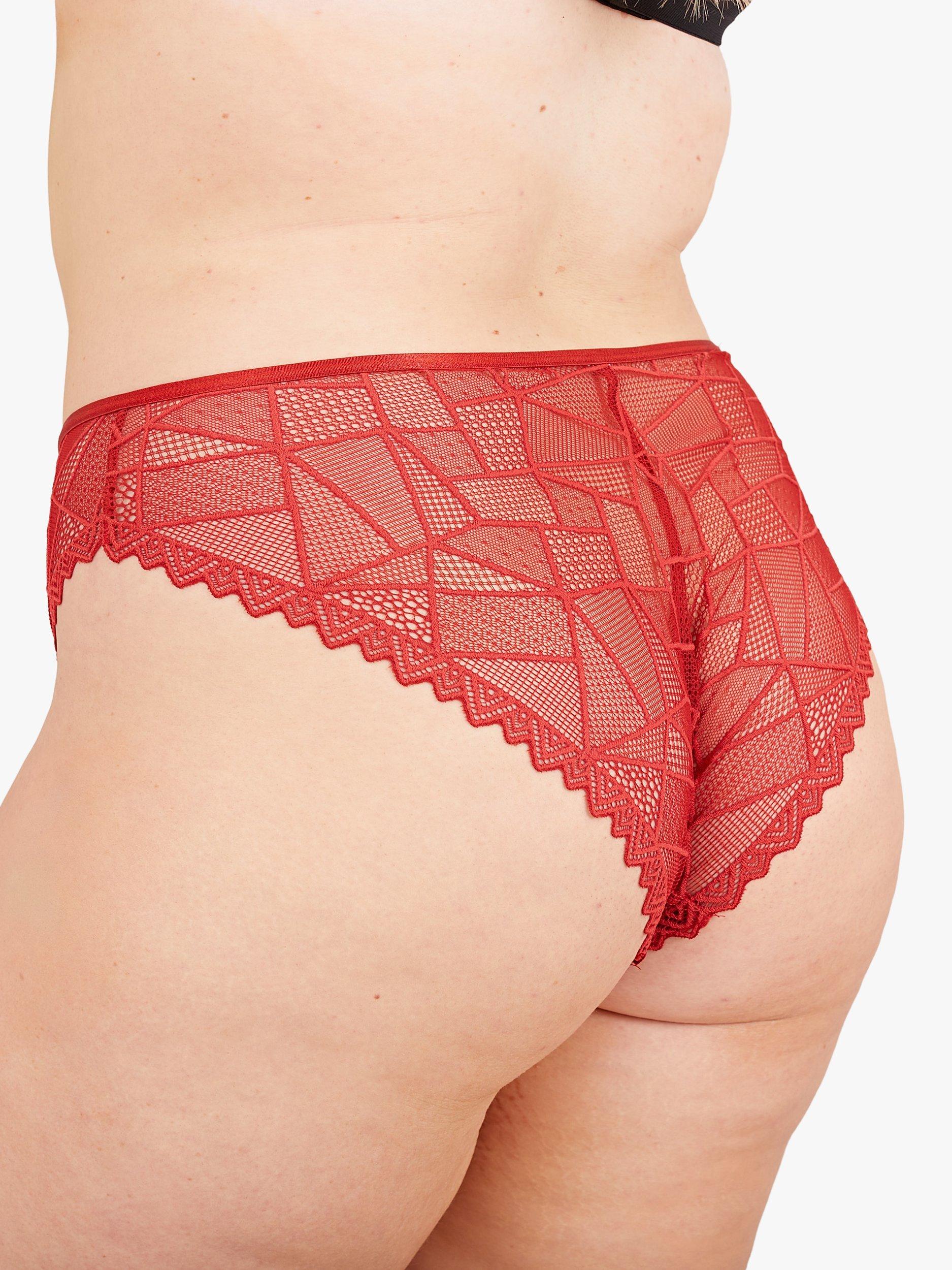 Product image 2 of 4, which shows Oola Lingerie Geometric Lace Knickers, Red, 18-20
