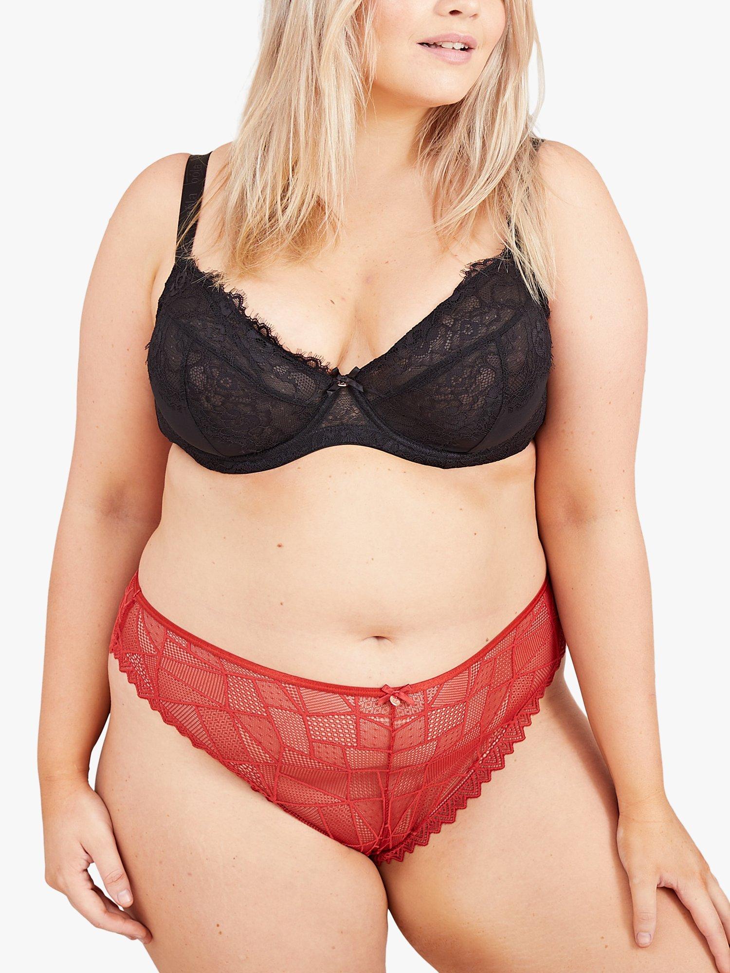 Product image 3 of 4, which shows Oola Lingerie Geometric Lace Knickers, Red, 18-20