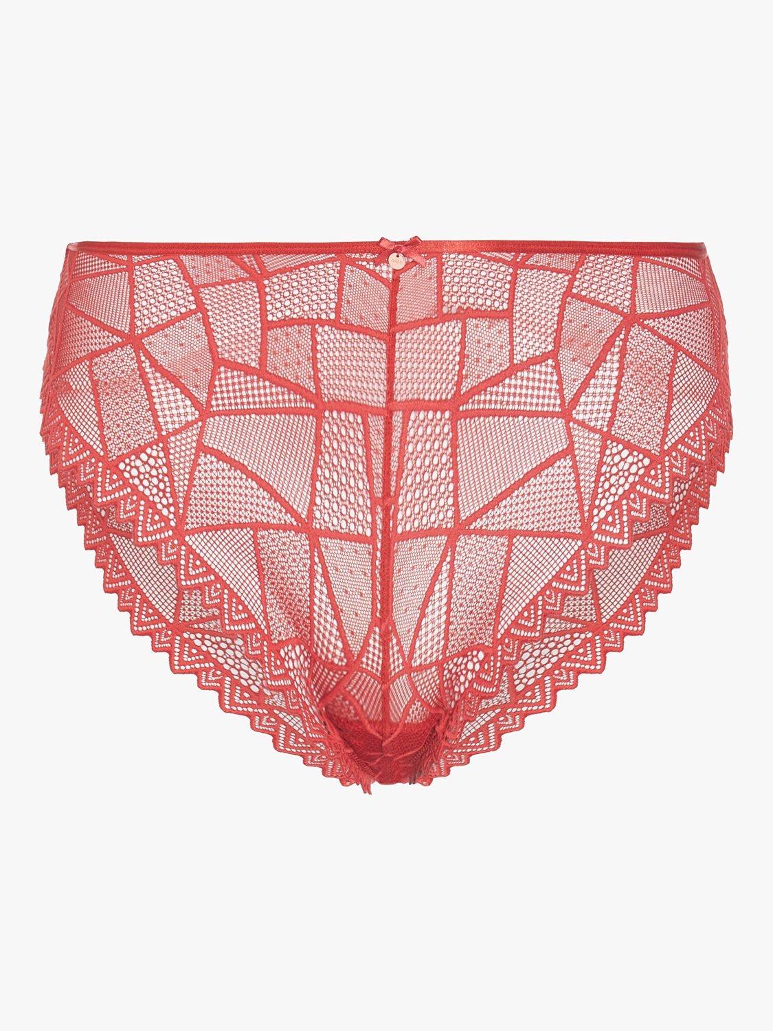 Product image 4 of 4, which shows Oola Lingerie Geometric Lace Knickers, Red, 18-20