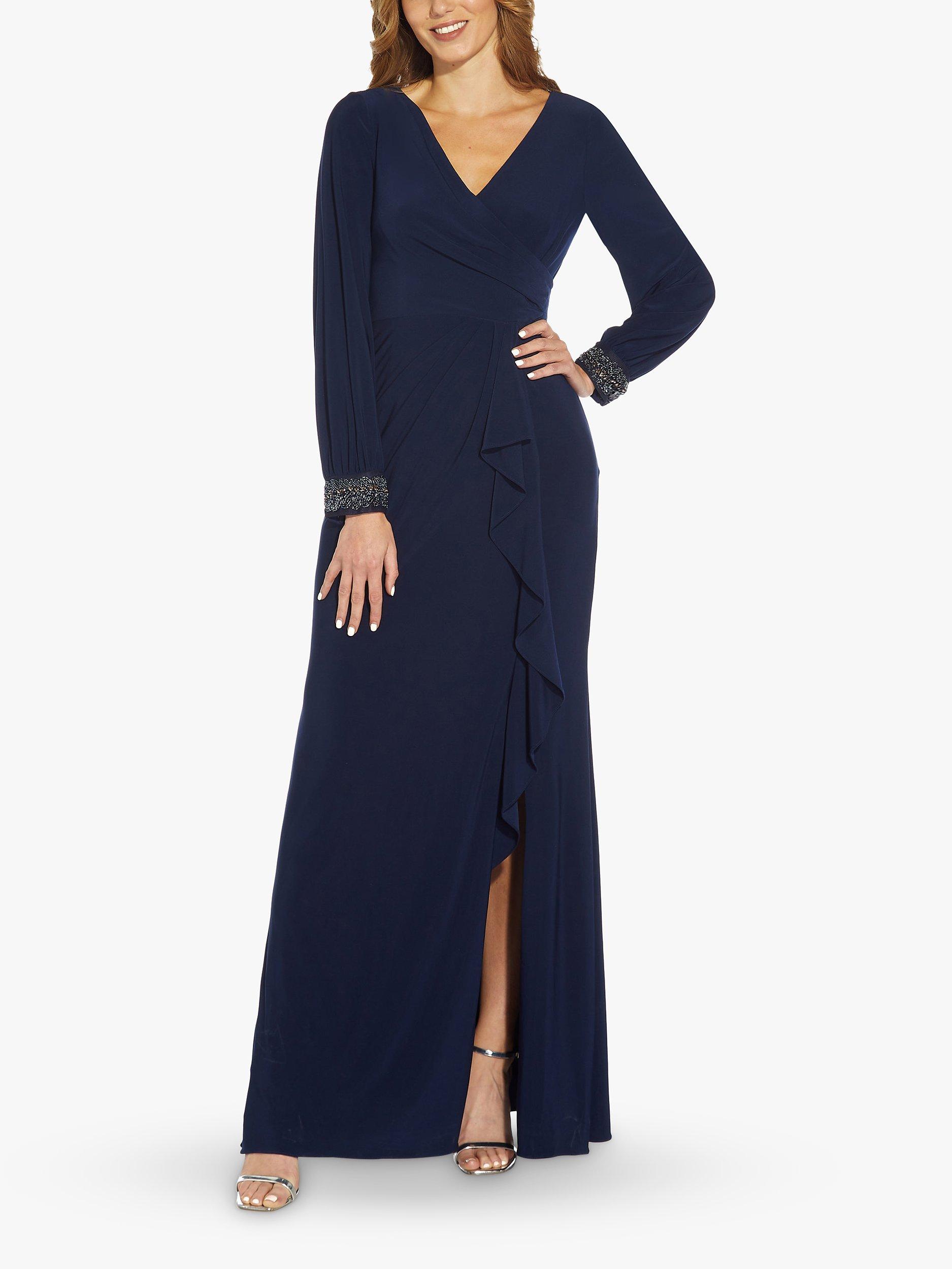 Adrianna Papell Draped Jersey Beaded Maxi Dress, Midnight