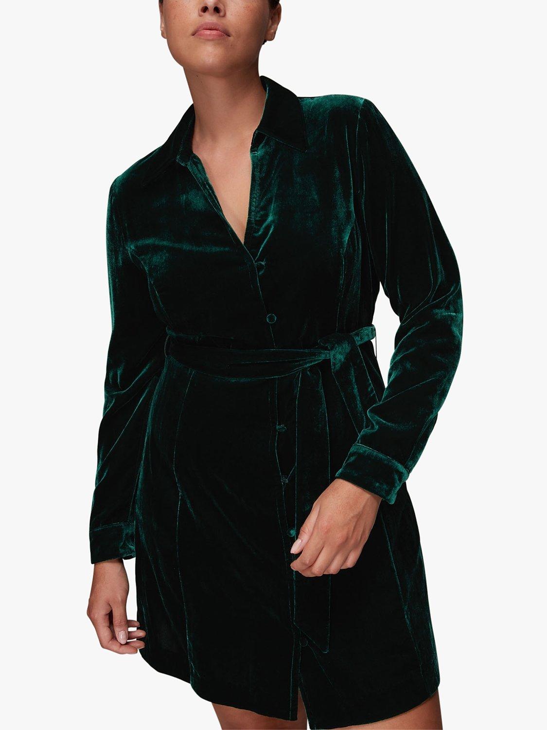Whistles Velvet Wrap Mini Dress, Dark Green