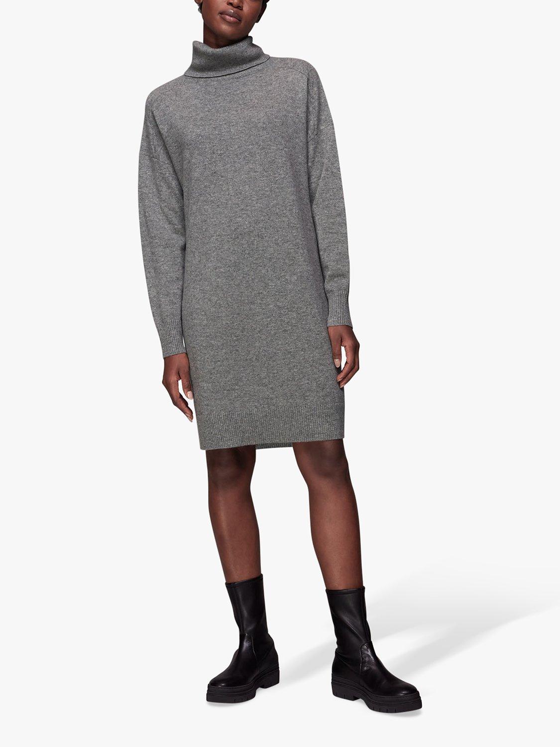 Whistles Cashmere Roll Neck Mini Dress, Grey