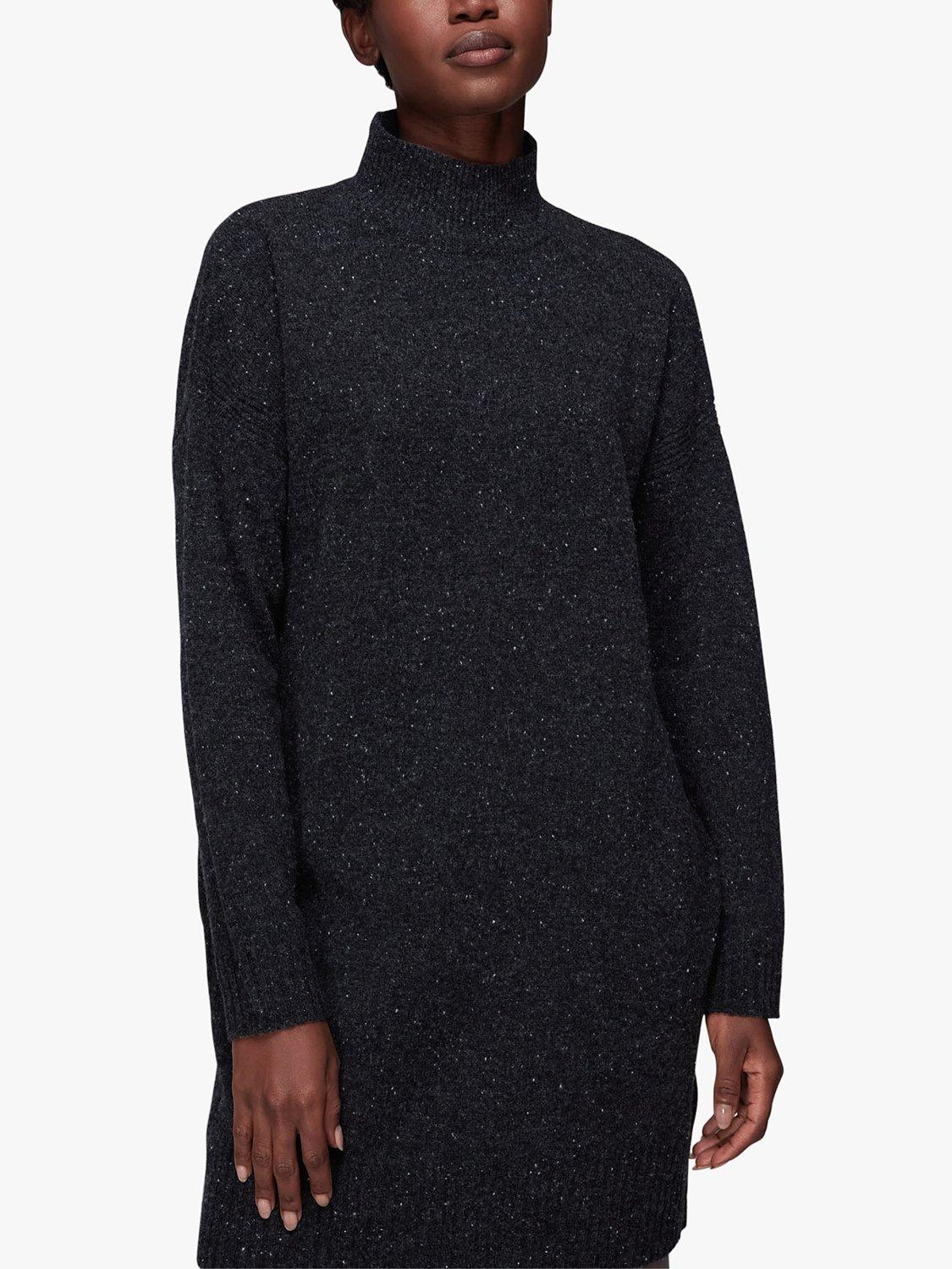 Whistles Funnel Neck Knit Dress, Black/Multi