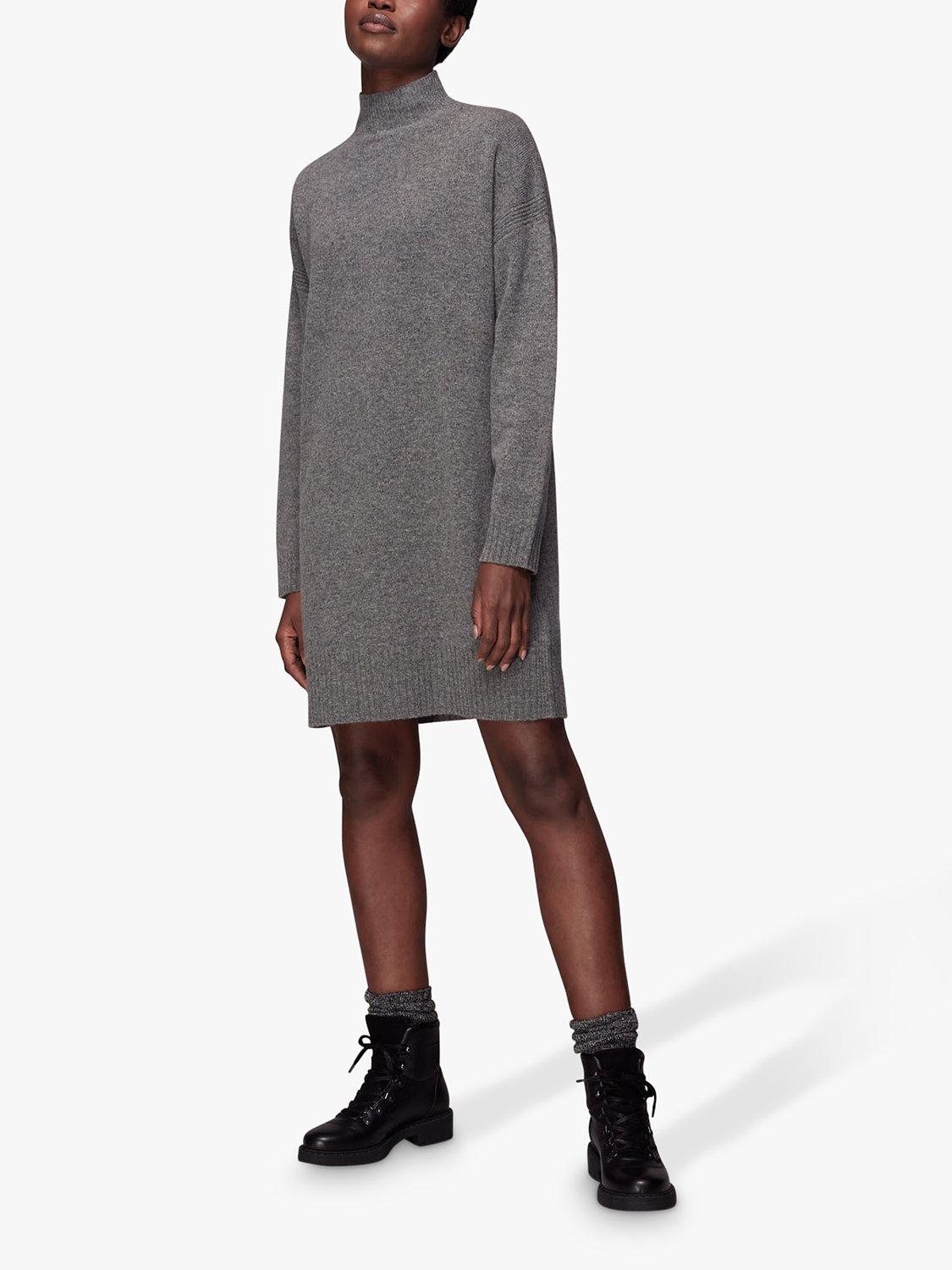 Whistles Funnel Neck Wool Jumper Dress, Grey