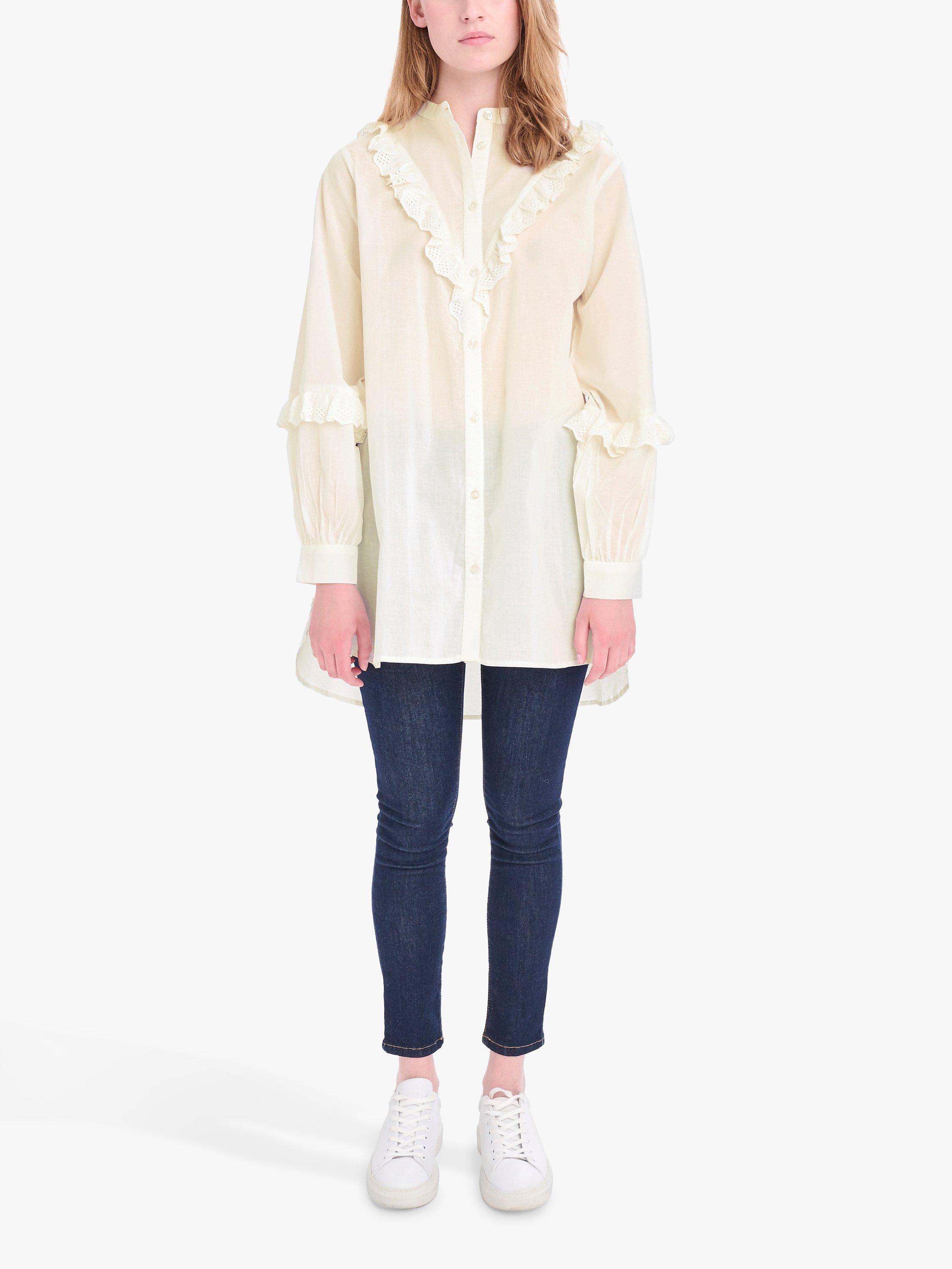 KAREN BY SIMONSEN Abba Frill Detail Longline Shirt, Egret