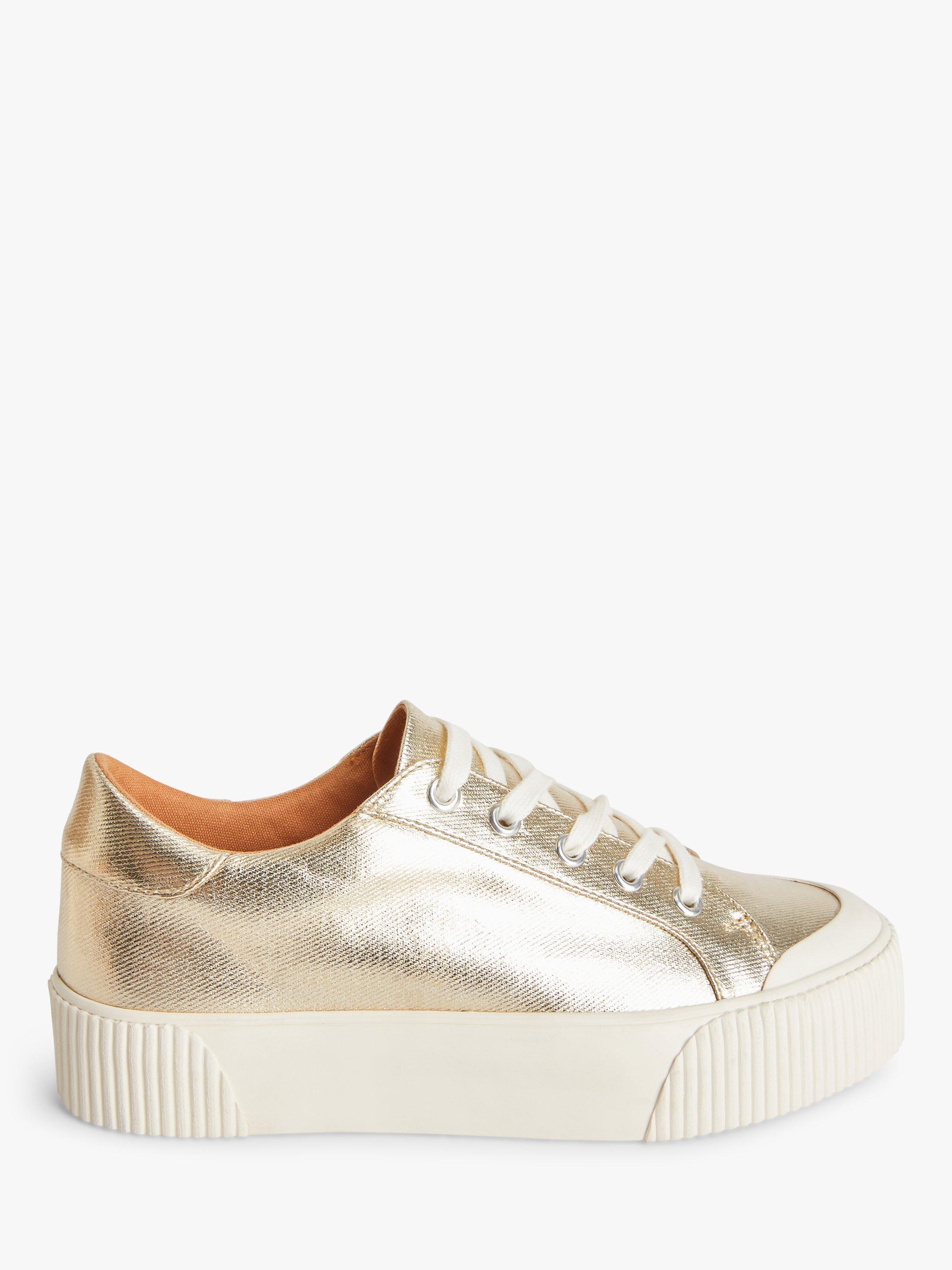 AND/OR Eloisa Flatform Metallic Lace Up Trainers, Gold