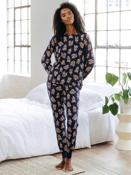 Chelsea Peers Cockapoo Eco Long Sleeve Classic Recycled Pyjama Set, Navy, Navy
