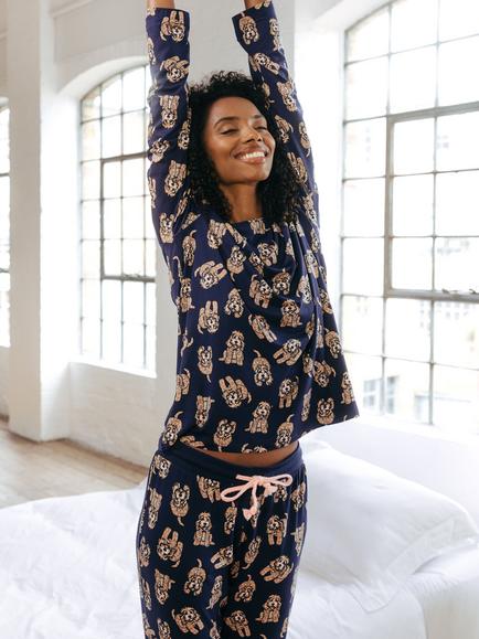Chelsea Peers Cockapoo Eco Long Sleeve Classic Recycled Pyjama Set, Navy - view 2, Navy