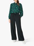 Hobbs Reena Polka Dot Tie Detail Blouse, Dark Green/Multi