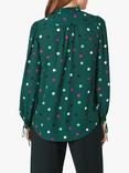 Hobbs Reena Polka Dot Tie Detail Blouse, Dark Green/Multi