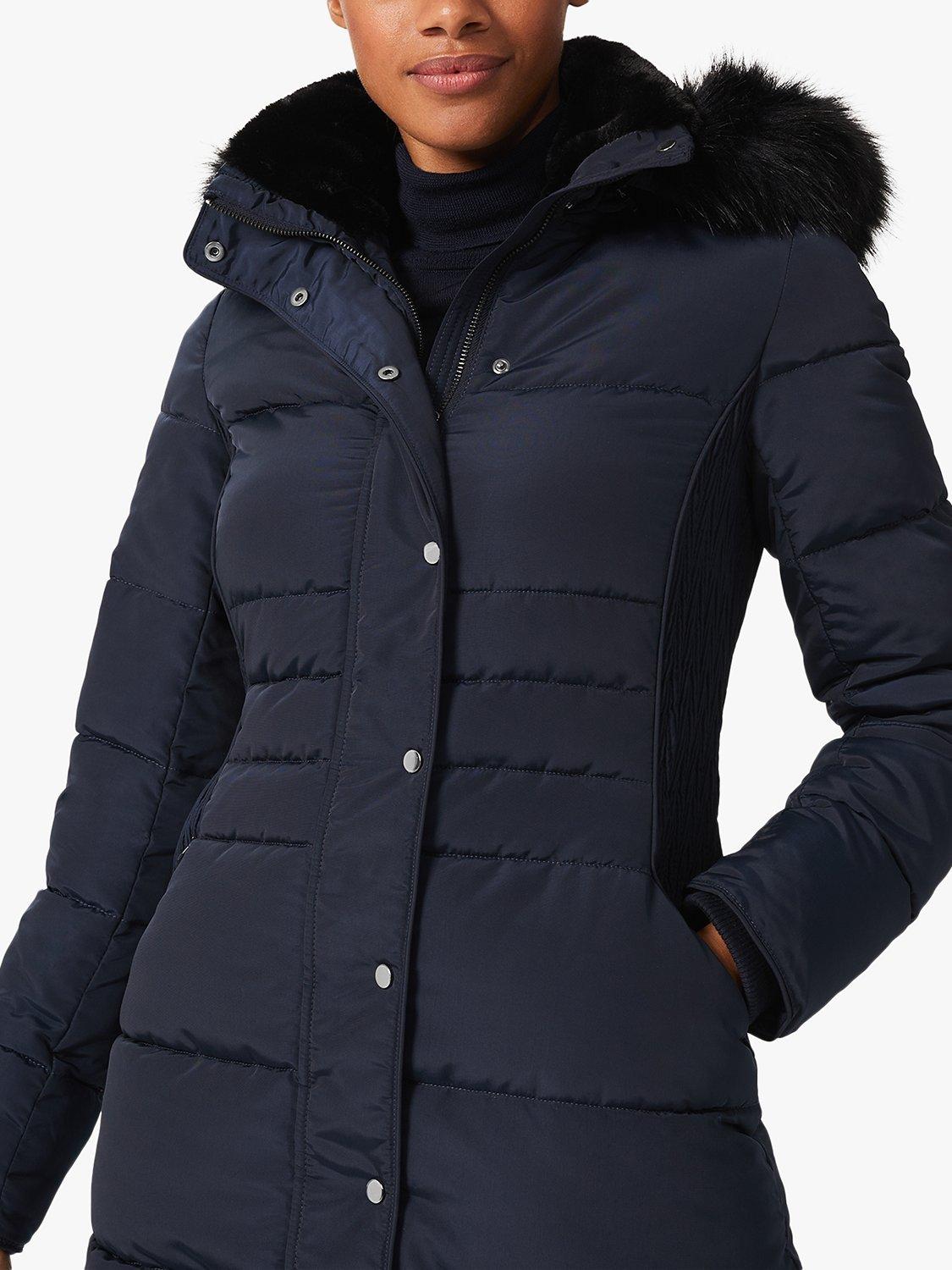 Product image 3 of 4, which shows Hobbs Petite Dita Faux Fur Hood Puffer Coat, Navy, 6