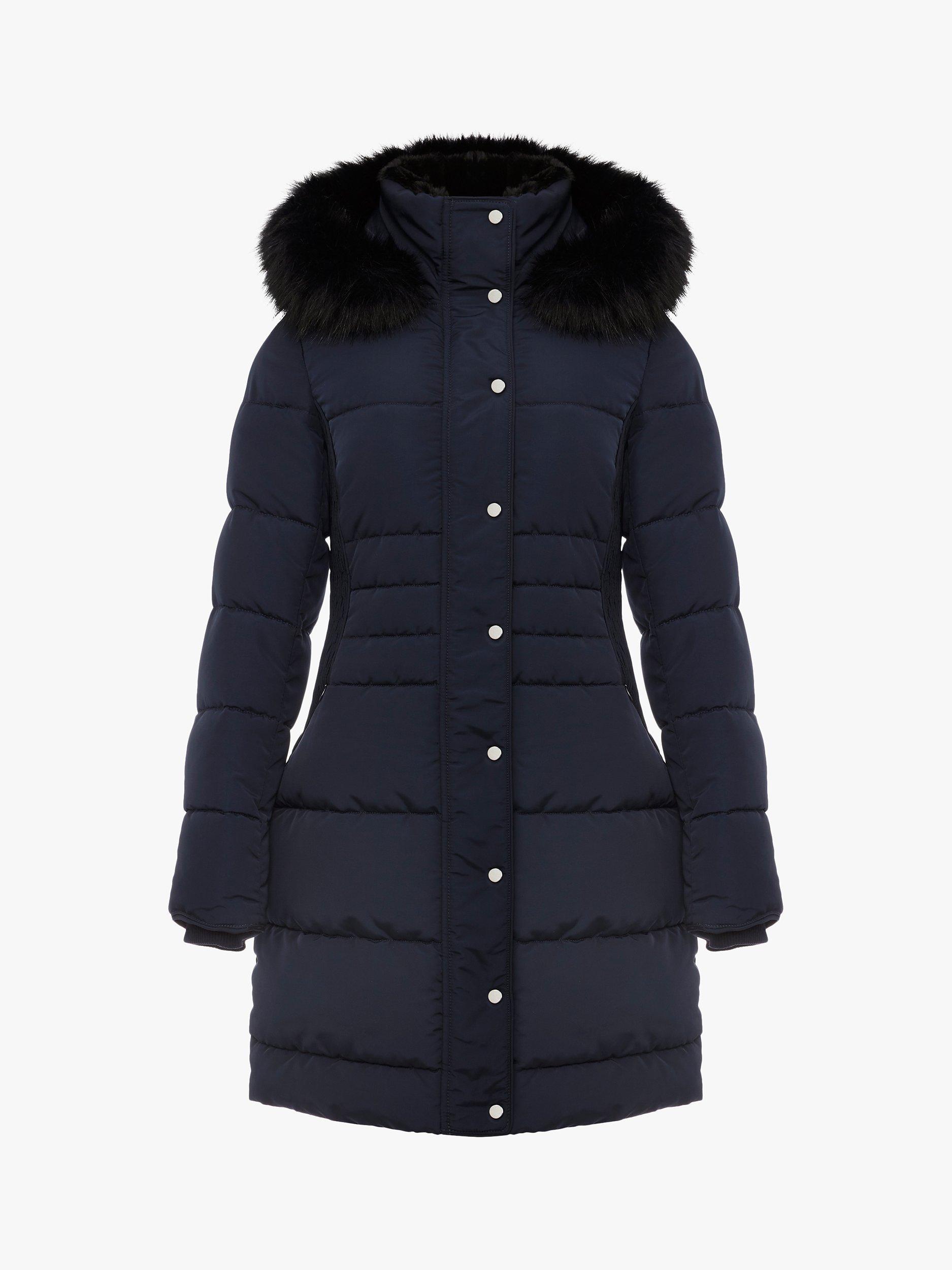 Product image 4 of 4, which shows Hobbs Petite Dita Faux Fur Hood Puffer Coat, Navy, 6