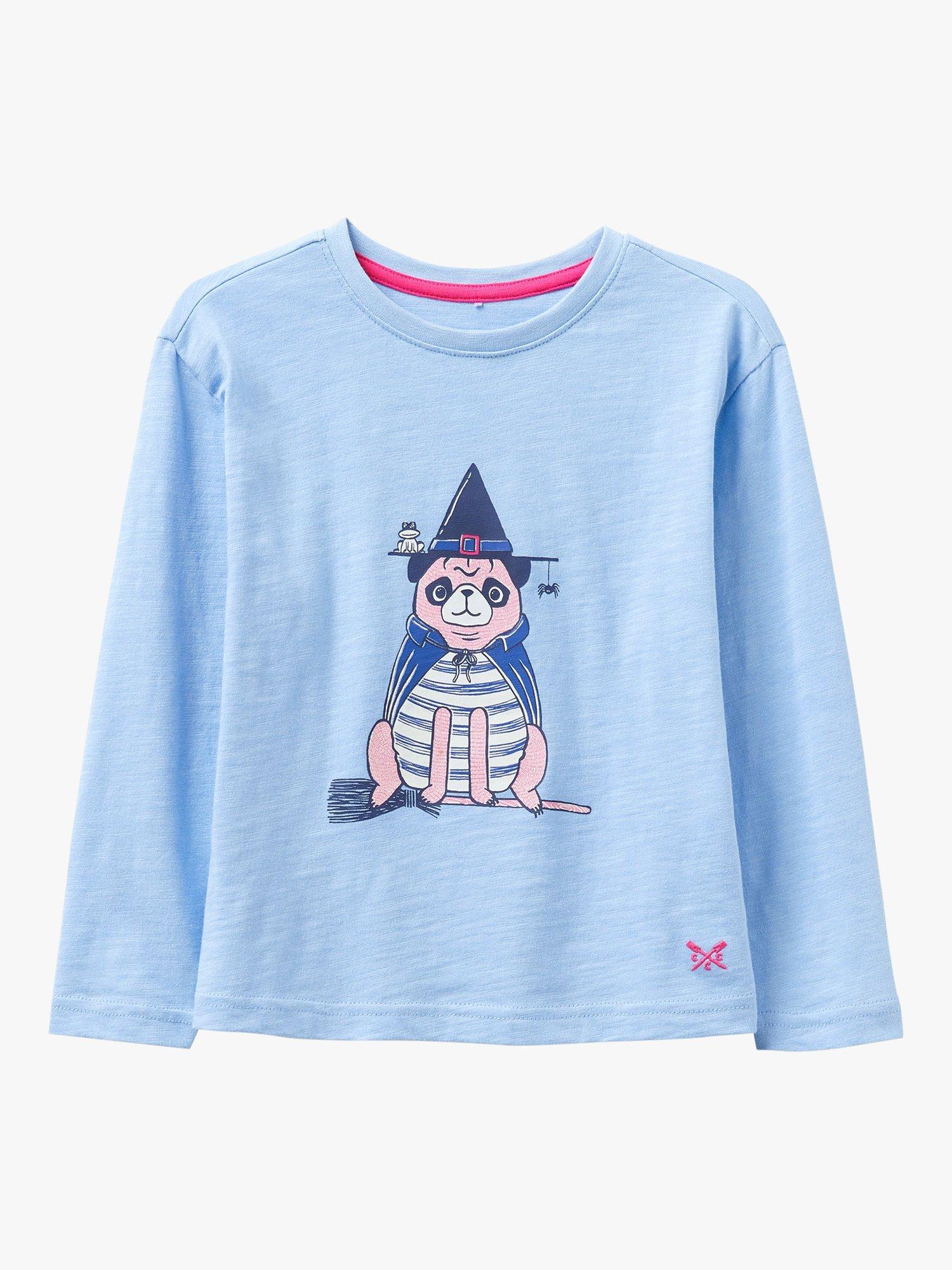 Crew Clothing Kids' Pug Witch Print T-Shirt, Light Blue
