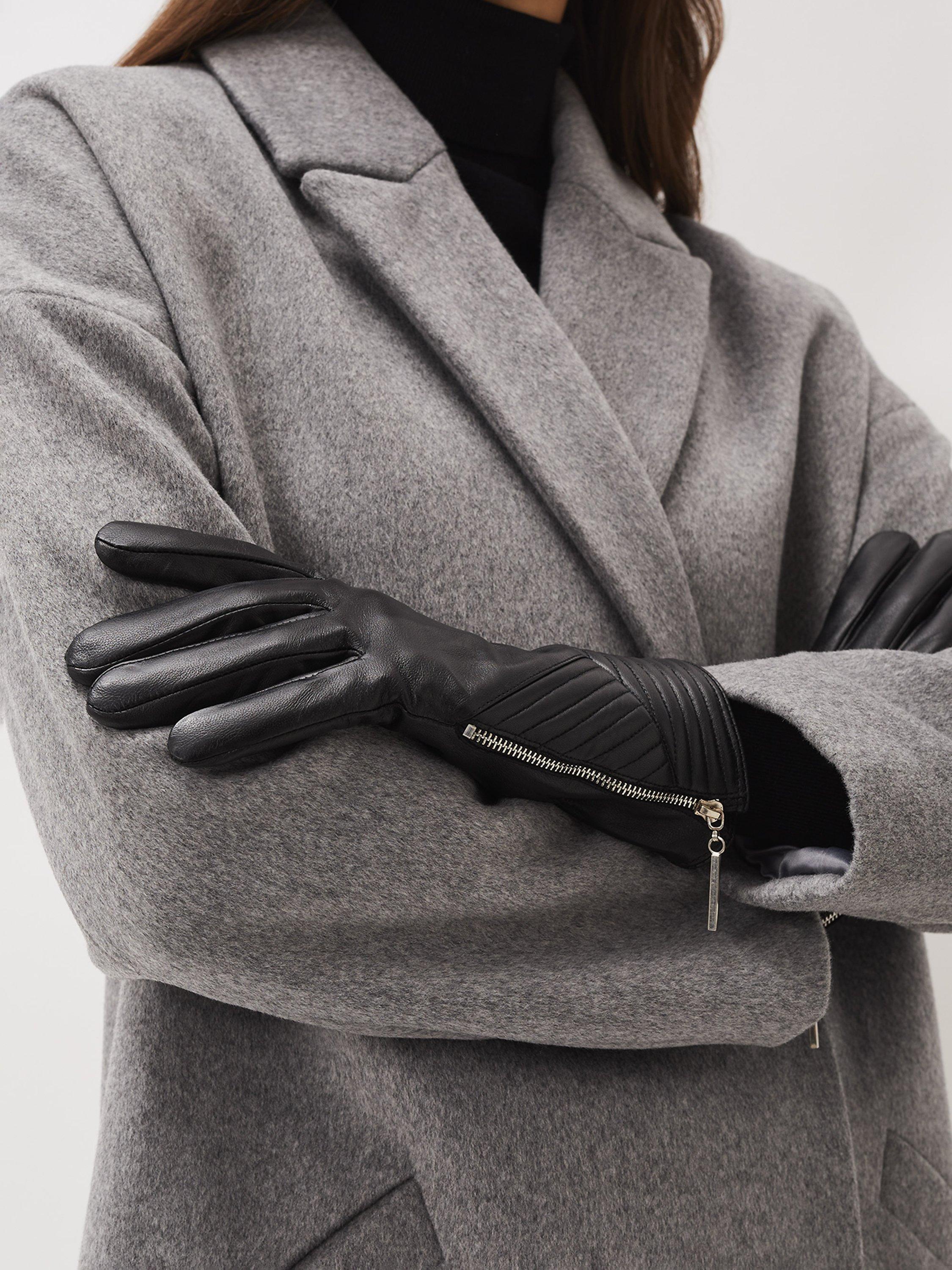Phase Eight Ruthie Leather Zip Gloves, Black