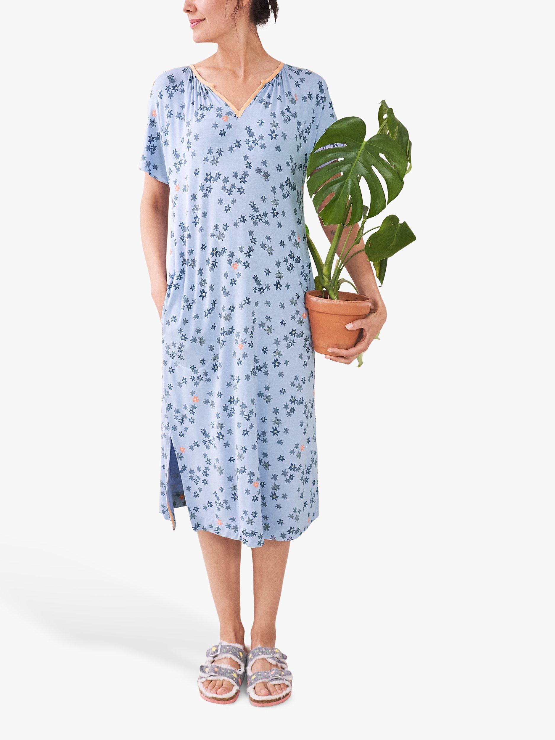 Product image 1 of 6, which shows White Stuff Ava Ditsy Jersey Nightdress, Blue, XS