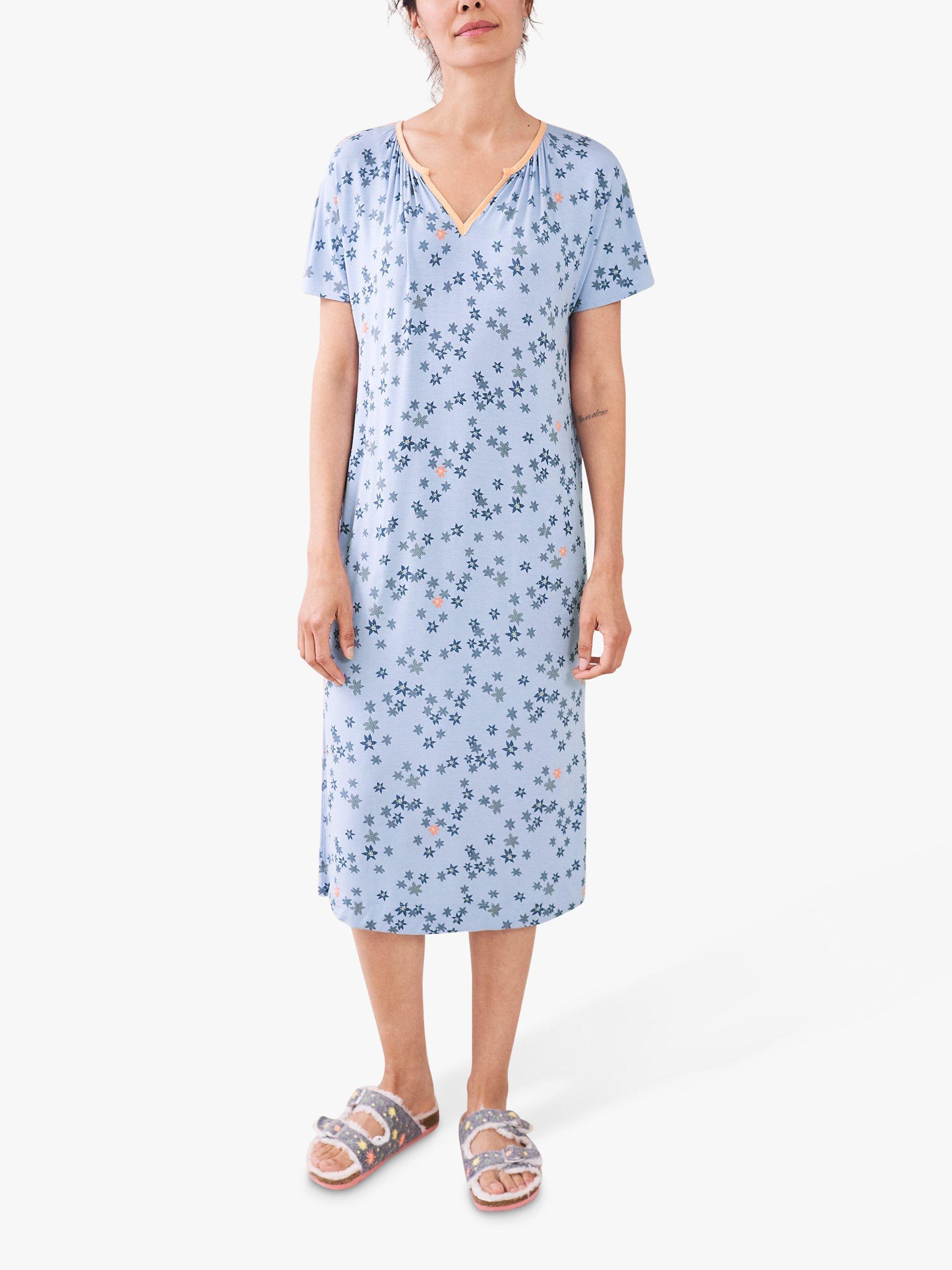Product image 3 of 6, which shows White Stuff Ava Ditsy Jersey Nightdress, Blue, XS