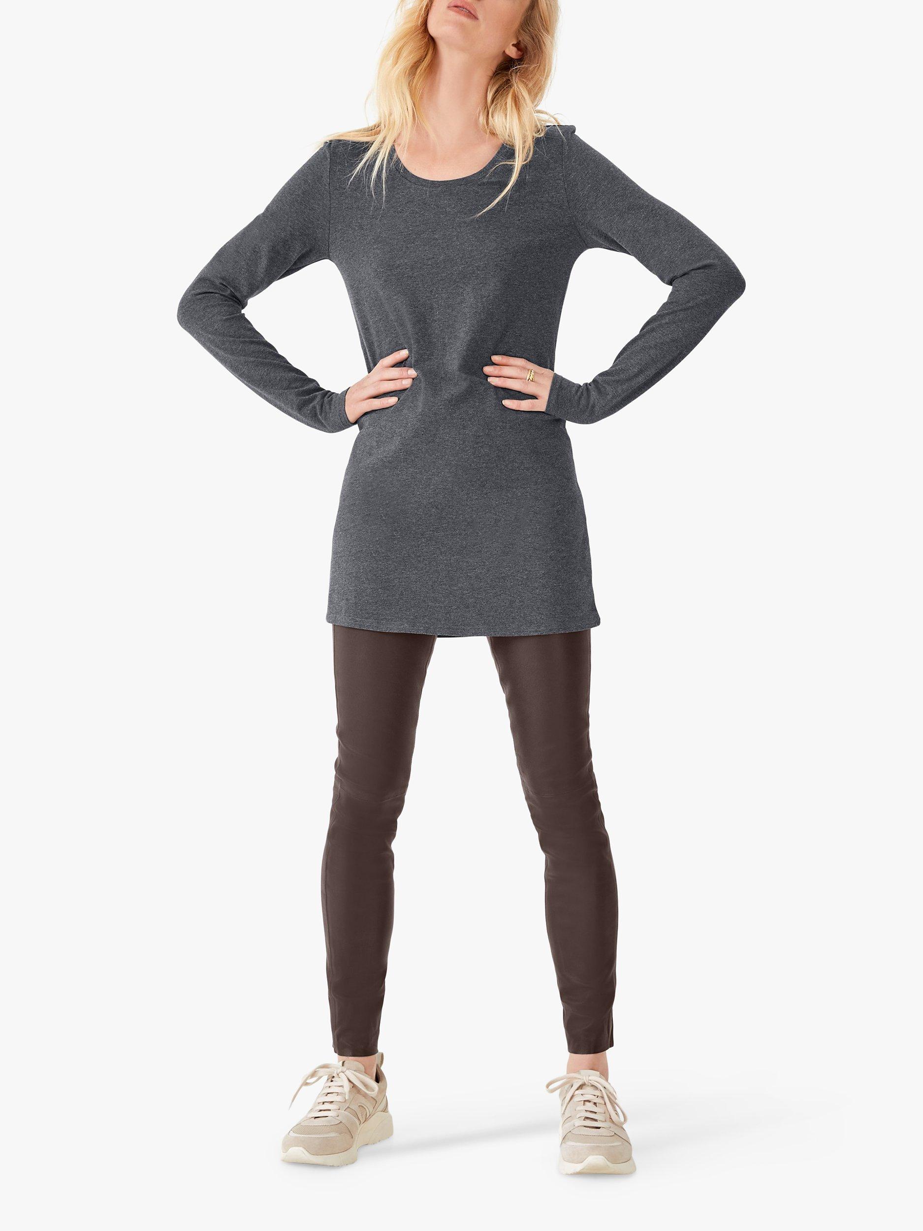 HUSH Longline Stretch T-Shirt, Charcoal Marl