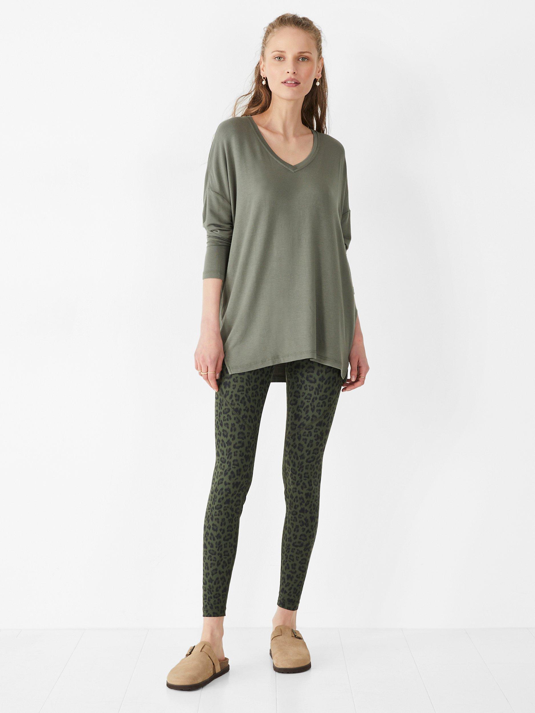 HUSH V-Neck Wide Jersey Top, Khaki