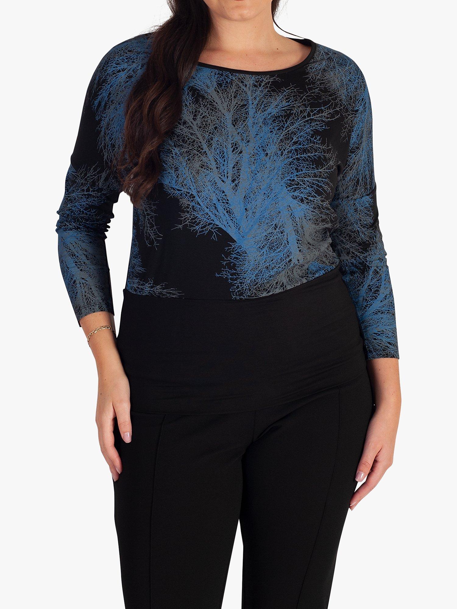 chesca Tree Print Long Sleeved Top, Black/Blue