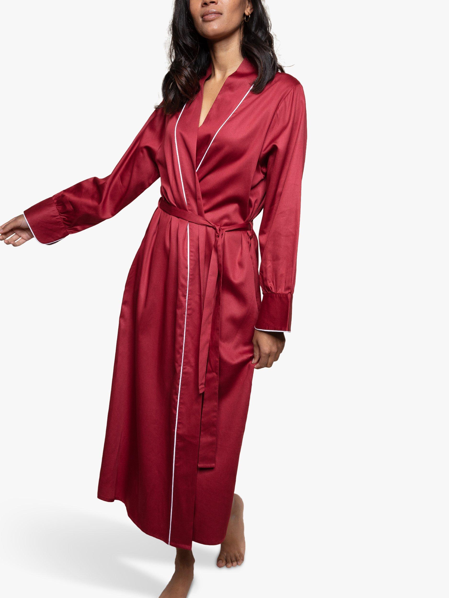 Product image 1 of 3, which shows Fable & Eve Marylebone Long Dressing Gown, Burgundy, 8