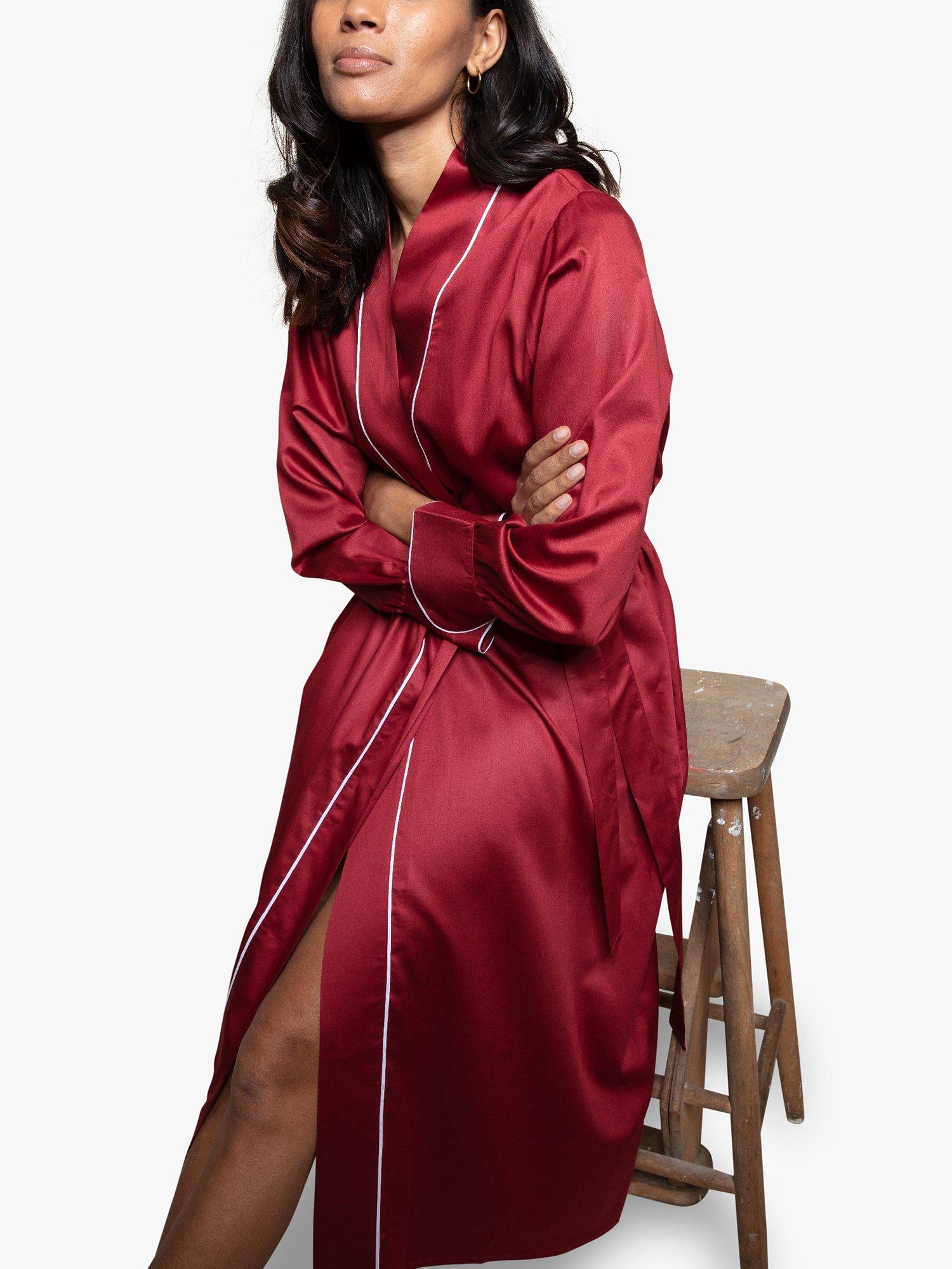 Product image 2 of 3, which shows Fable & Eve Marylebone Long Dressing Gown, Burgundy, 8