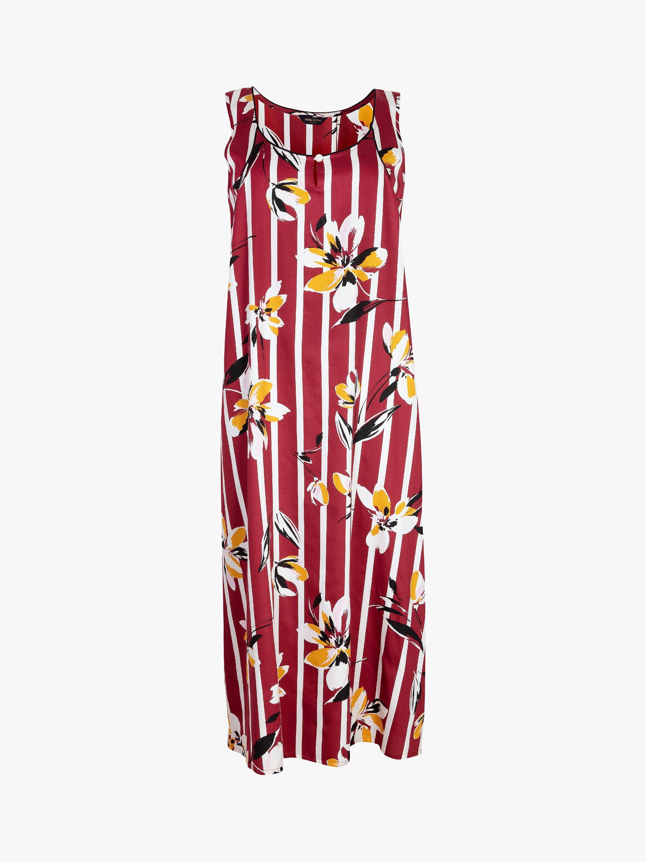 Product image 4 of 4, which shows Fable & Eve Marylebone Stripe Floral Print Long Nightdress, Burgundy Mix, 8