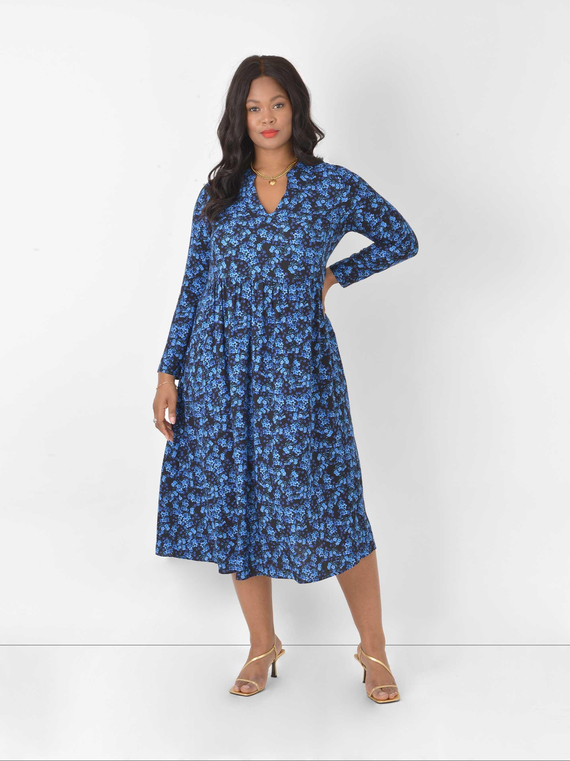 Live Unlimited Floral Print Nehru Dress, Blue