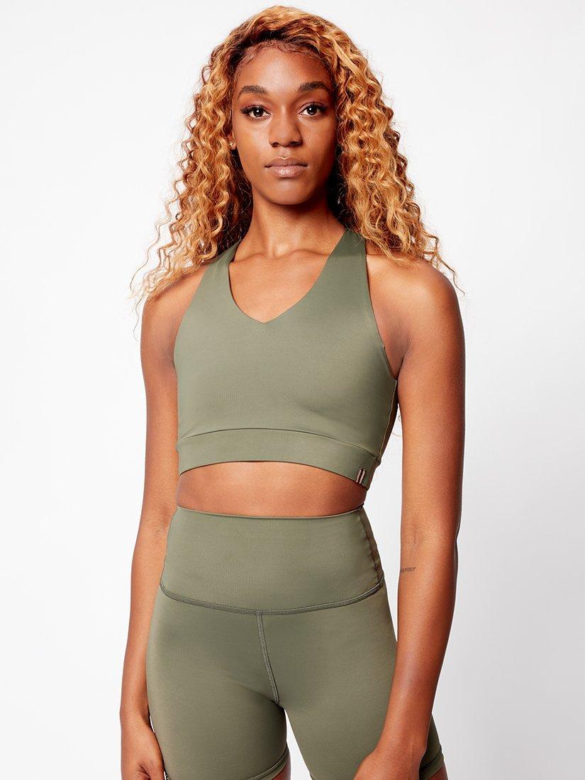 CONTUR Afresh Plain Sports Crop Top, Khaki