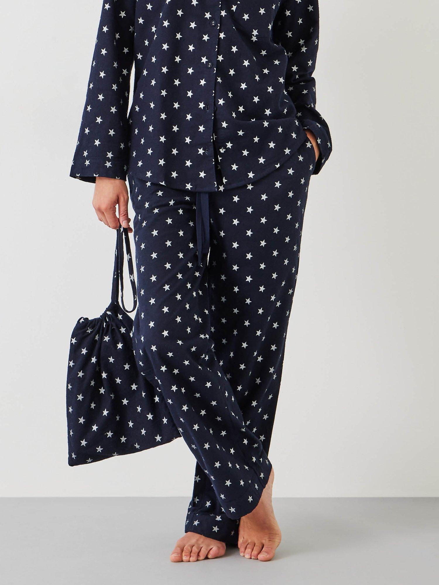 HUSH Joy Star Organic Cotton Flannel Pyjama Bottoms, Navy/Silver, XXS Long