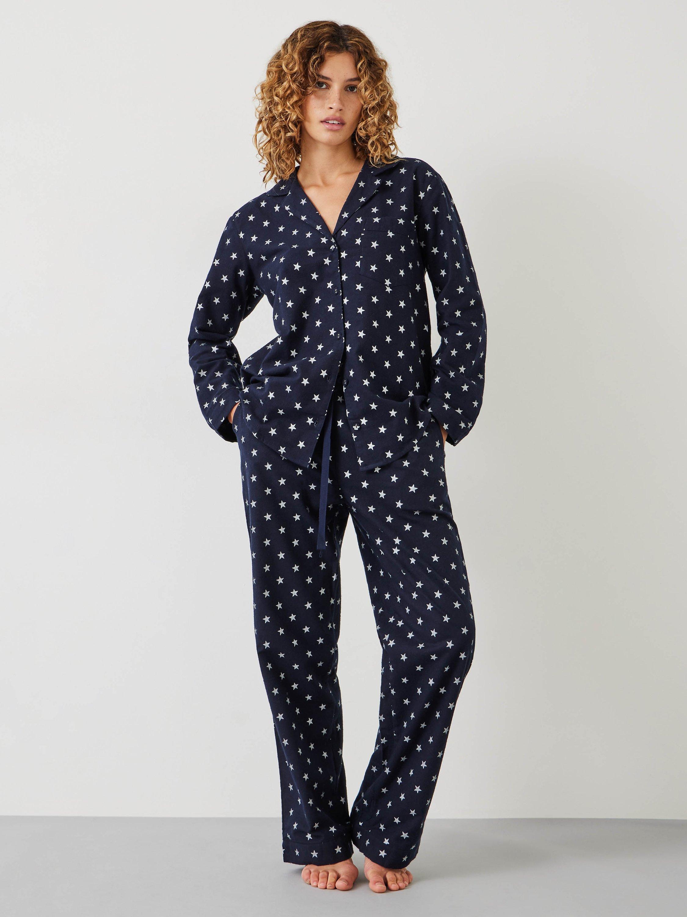 HUSH Joy Star Organic Cotton Flannel Pyjama Bottoms, Navy/Silver, XXS Long