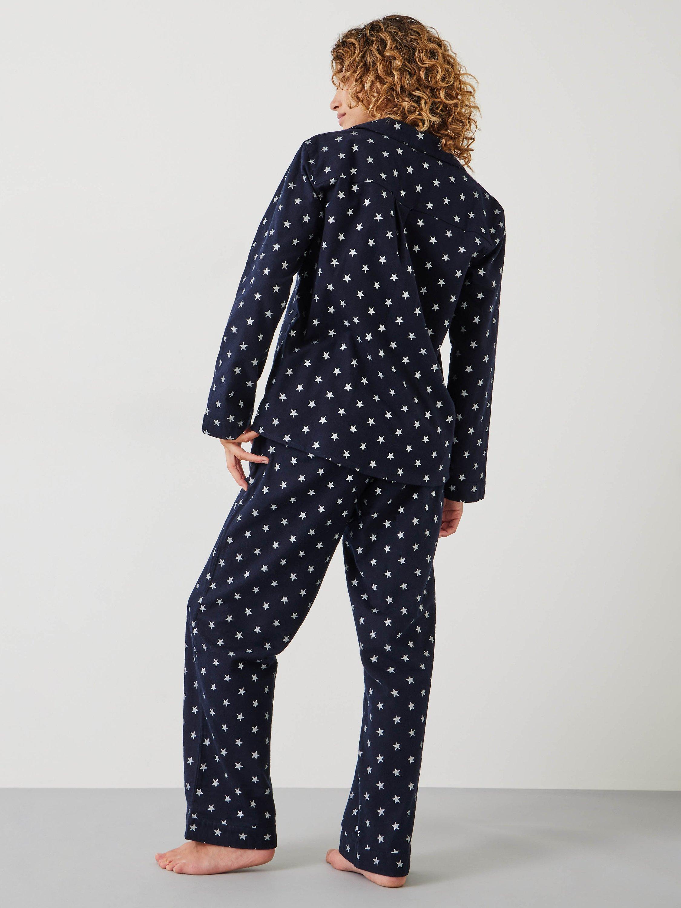 HUSH Joy Star Organic Cotton Flannel Pyjama Bottoms, Navy/Silver, XXS Long